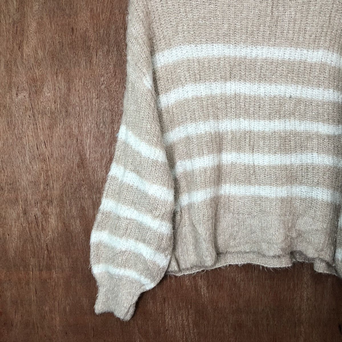 Aran Isles Knitwear × Japanese Brand × OVER THE STRiPES IKKA stripe Shag Shaggy Fur Mohair Knitwear #6474 Size US M / EU 48-50 / 2 - 10 Thumbnail