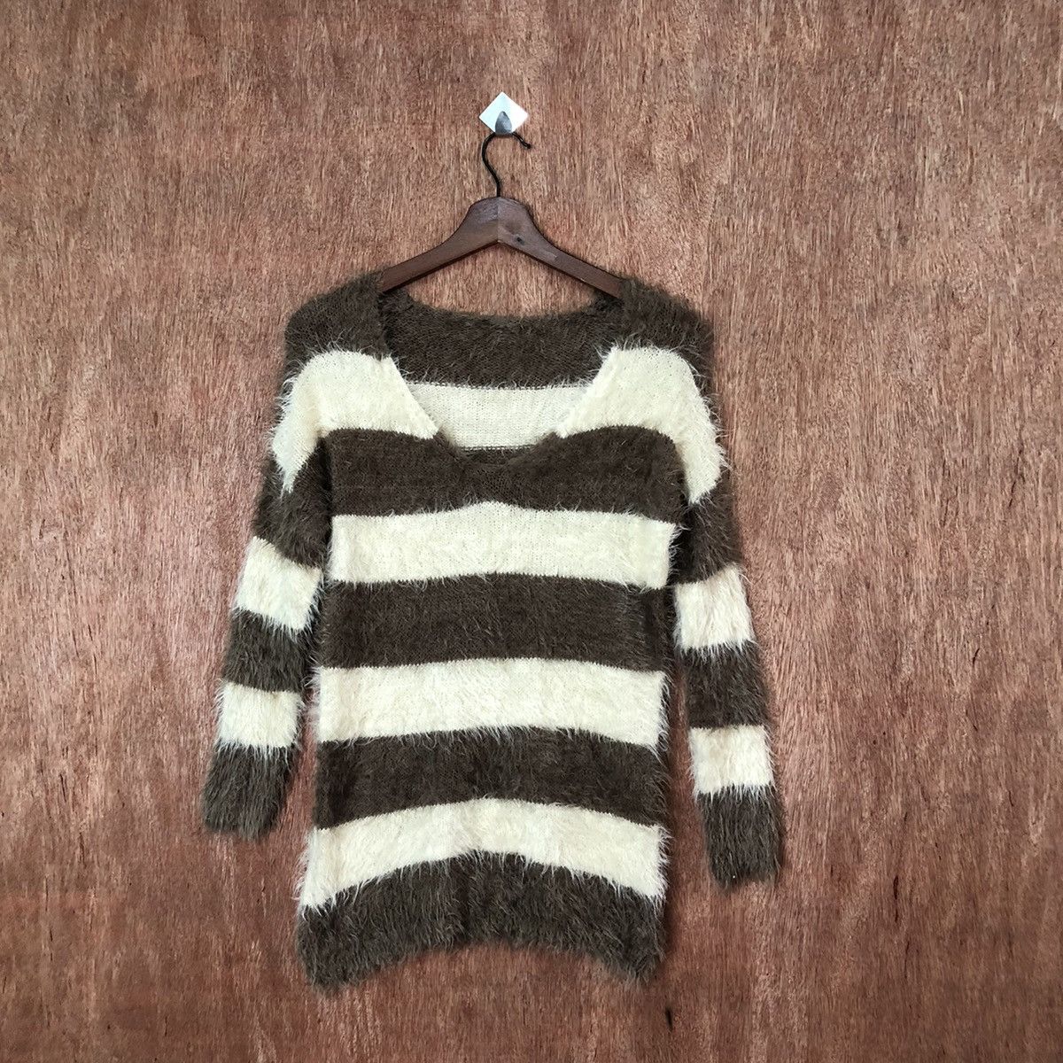 image of Homespun Knitwear x Over The Stripes Japan Stripe Shag Shaggy Fur Mohair Knitwear 6455 (Size Small)