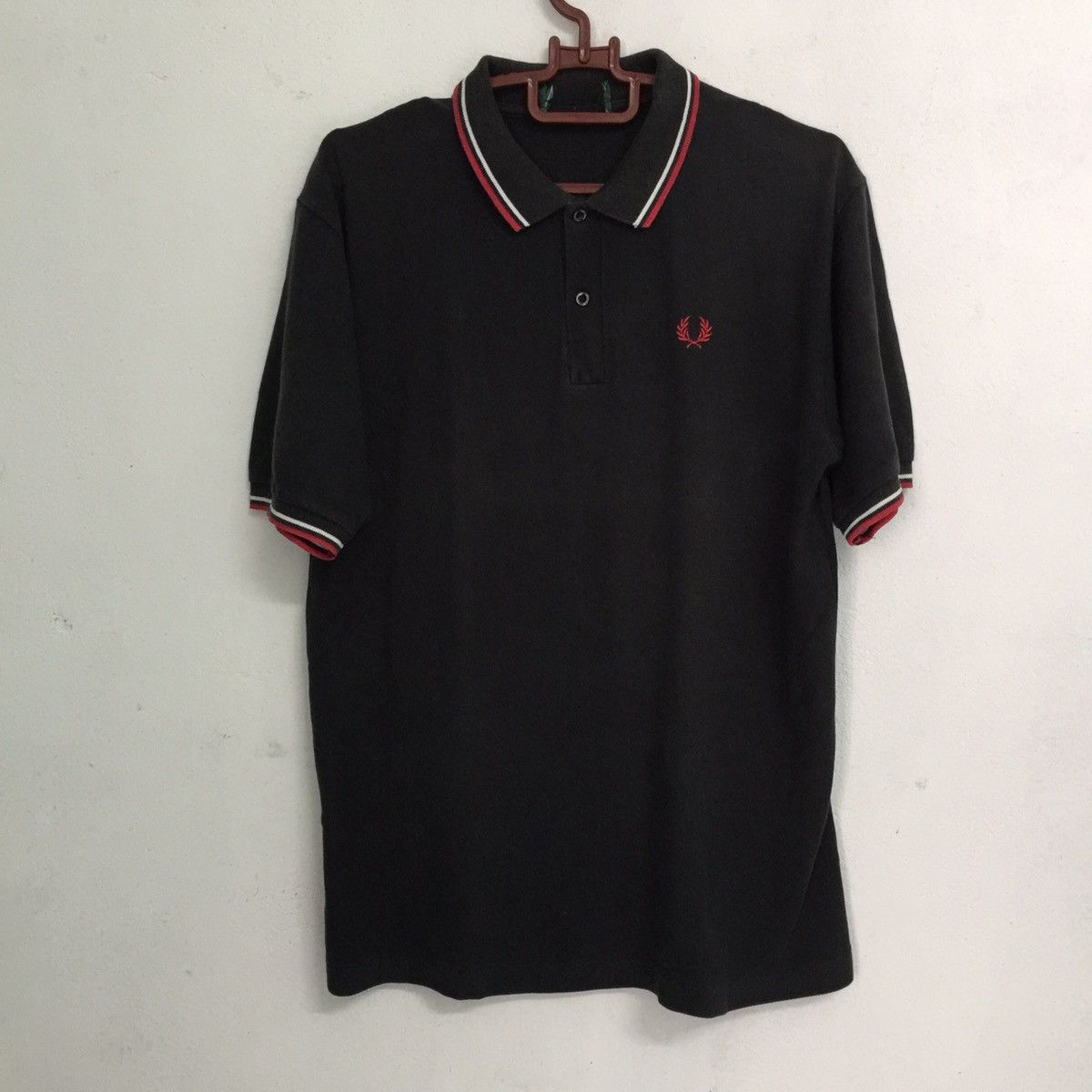 image of Fred Perry Black Colour With Line Red Tshirt, Men's (Size Large)