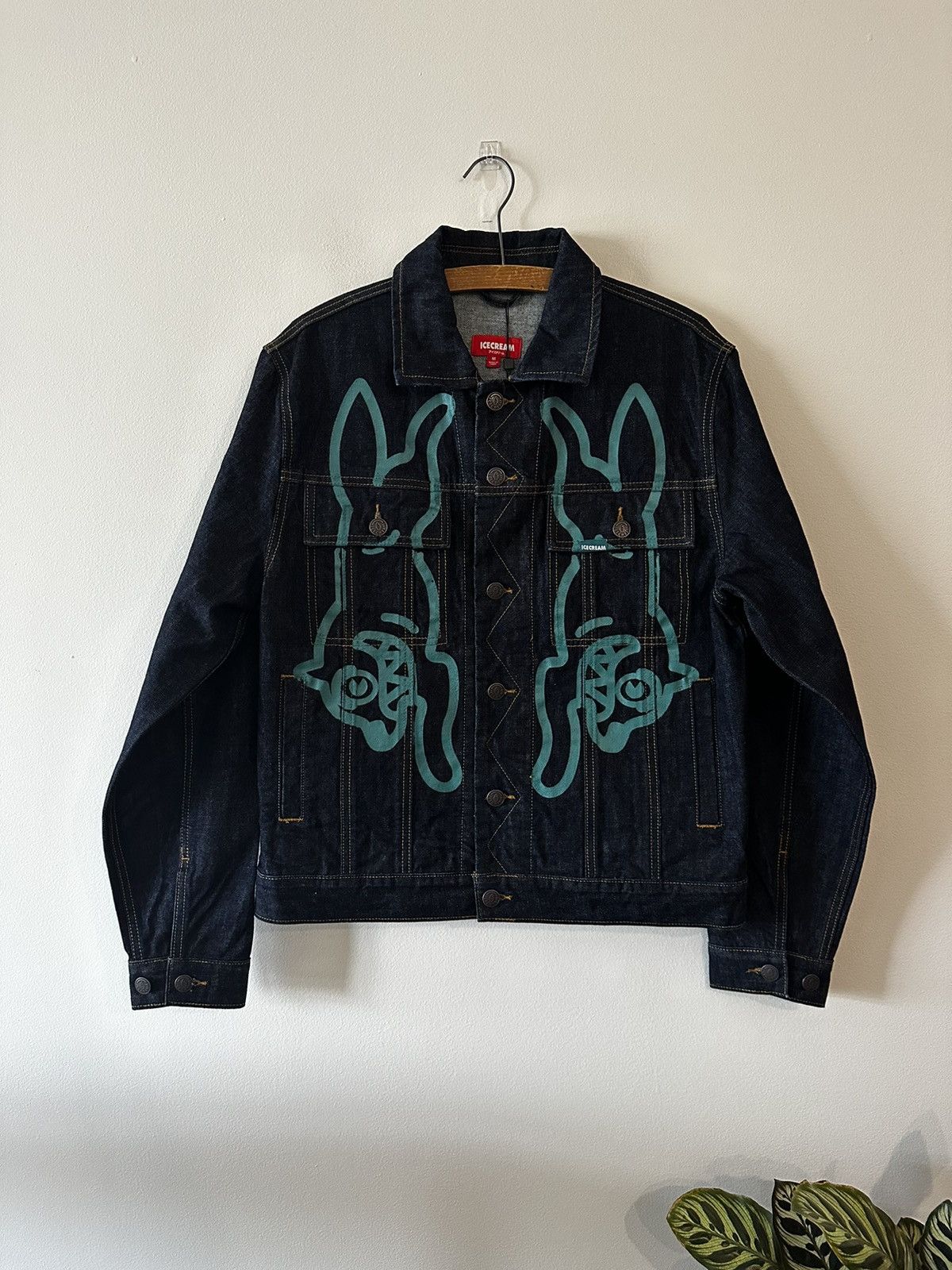 Pre-owned Billionaire Boys Club X Icecream Ice Cream Leg Down Raw Blue Running Dog Mirror Jacket Denim (size Medium)