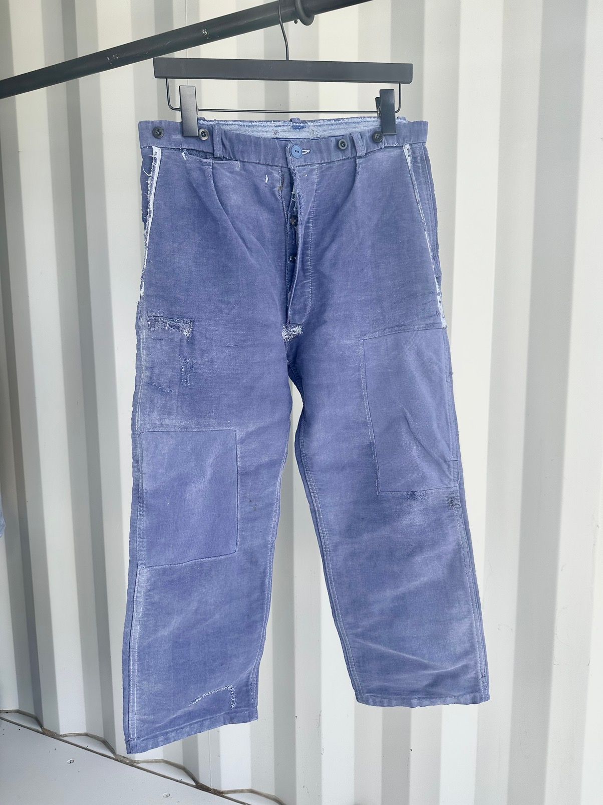 Pre-owned Vintage French Workwear Moleskin Chore Pants In Blue