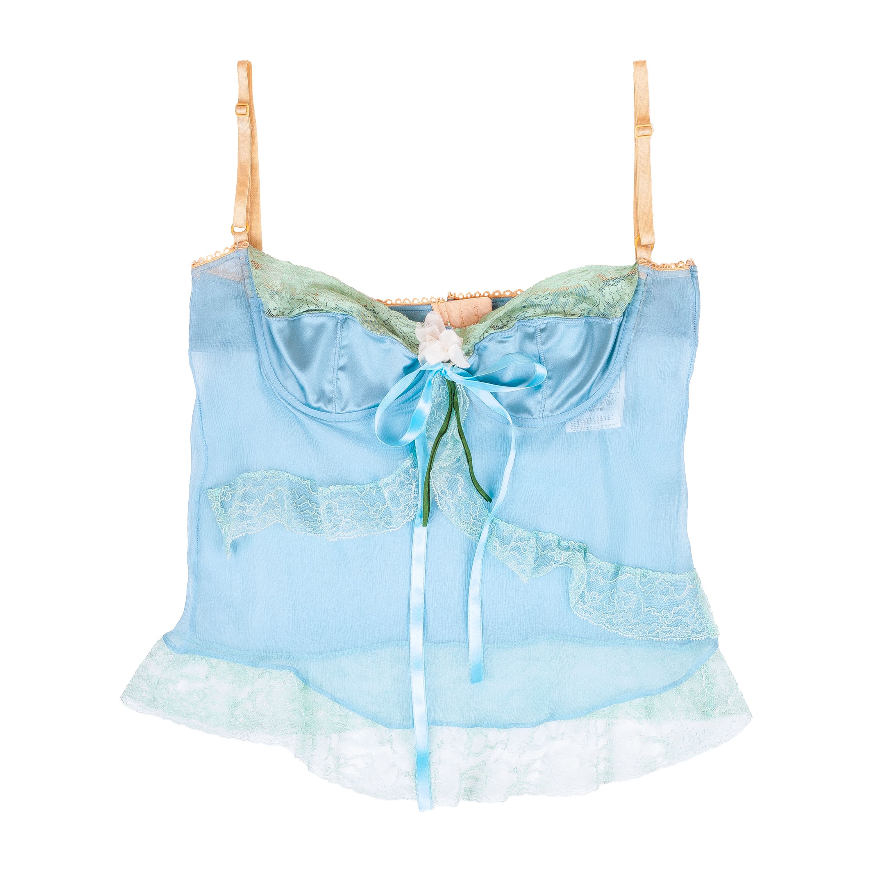 image of Dolce Gabbana Flower Lingerie Bustier Blue Silk Top, Women's (Size Medium)