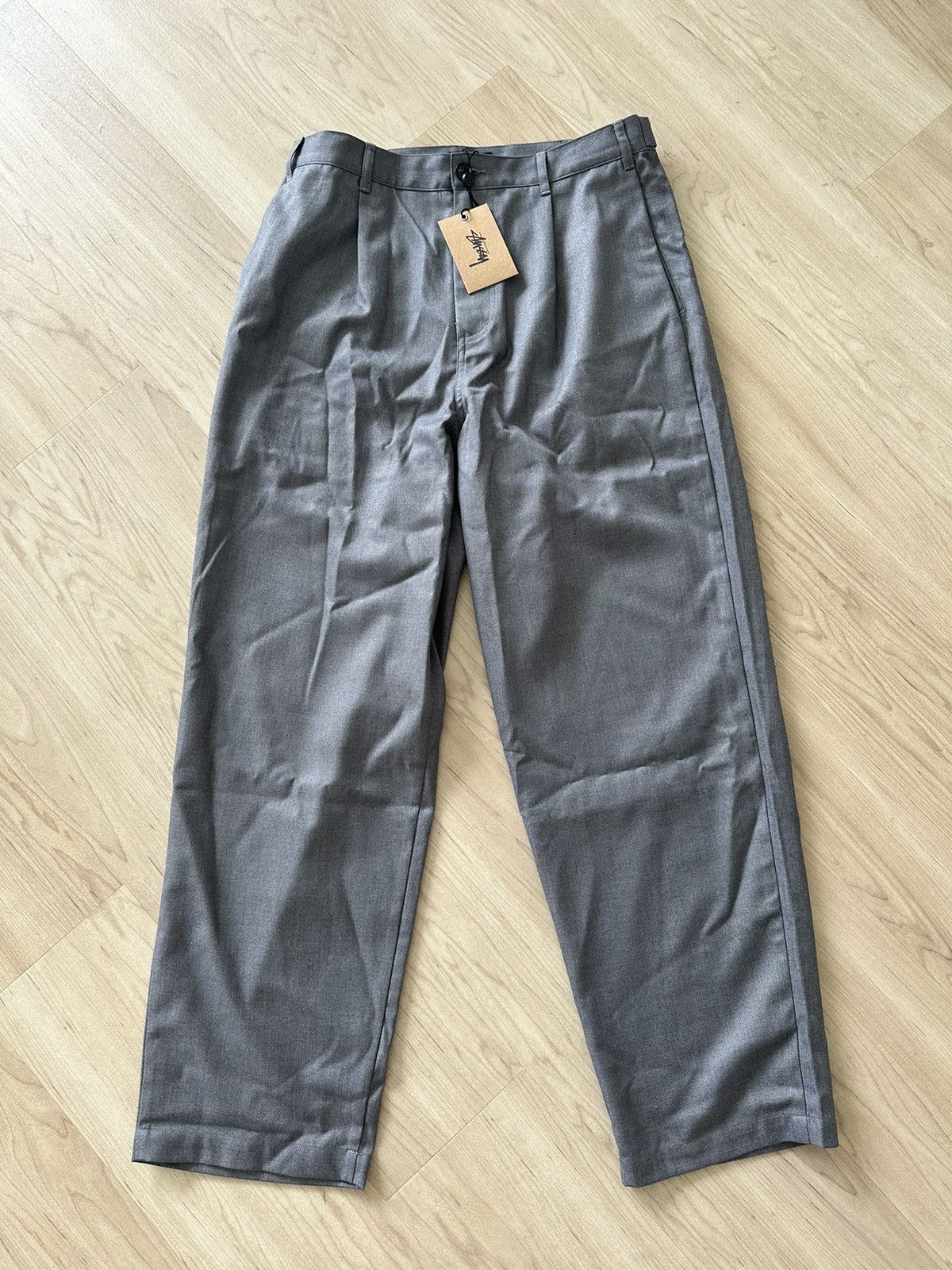 image of Stussy Volume Pleated Trousers in Grey, Men's (Size 32)