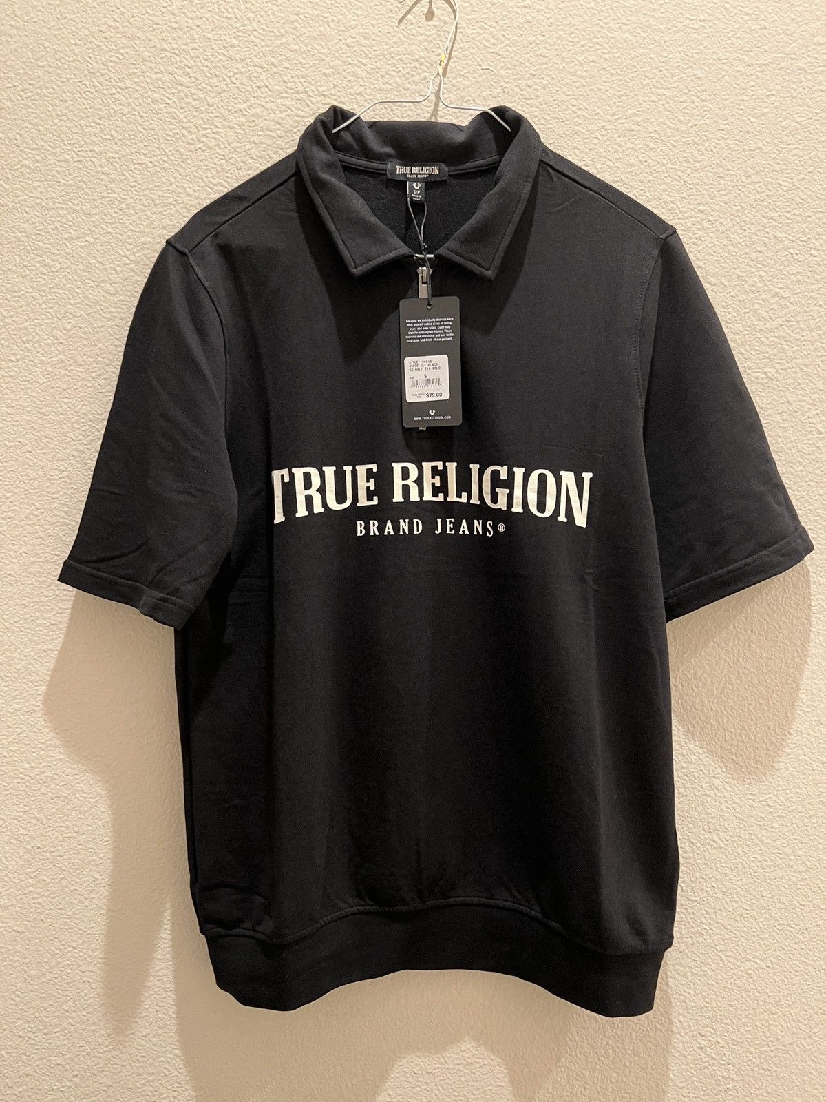 Logo print quarter zip up jersey polo shirt oversized boxy S