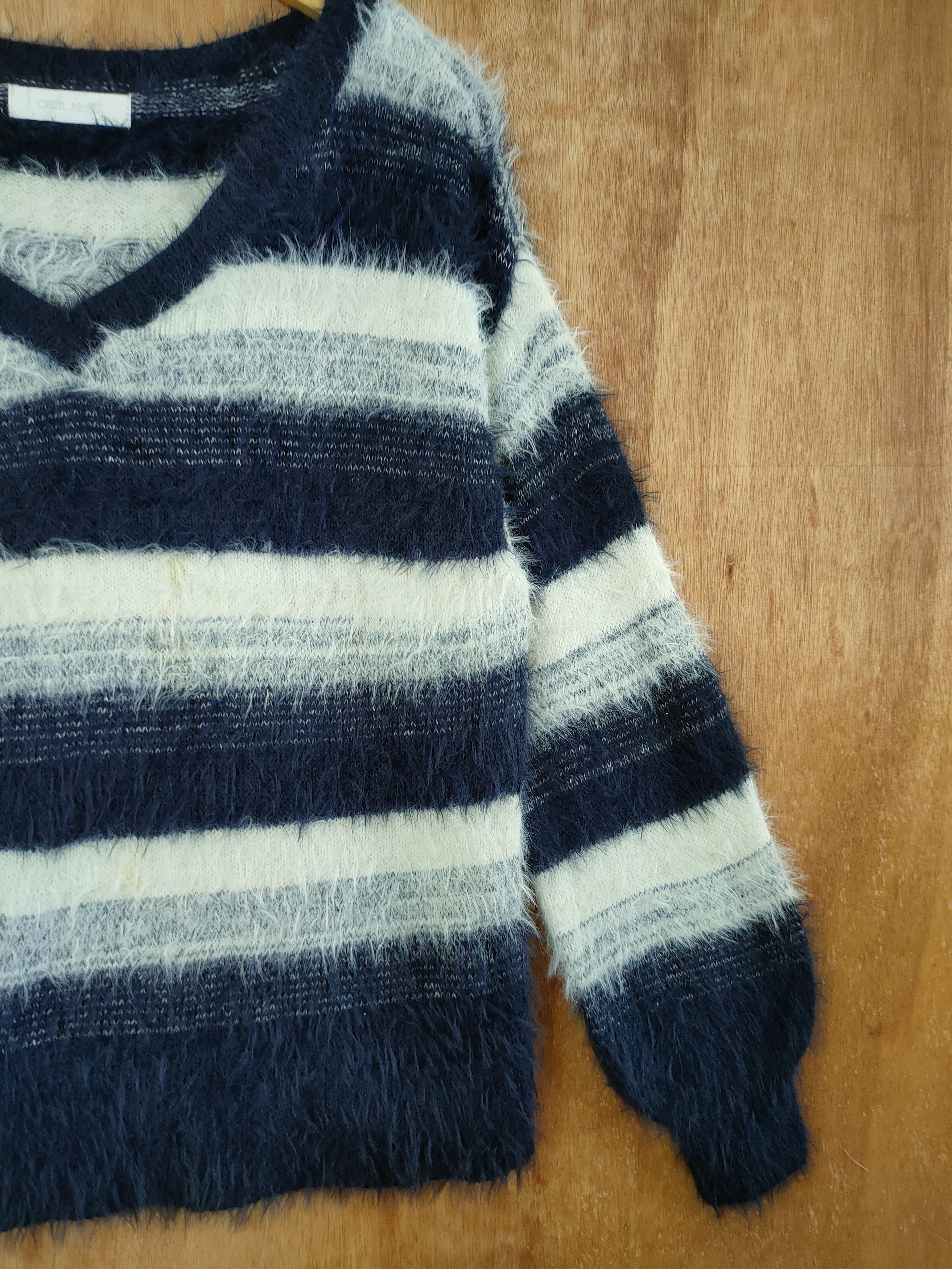Japanese Brand DL Cecil Mc Bee stripe mohair fur shaggy knitwear #46-497 Size US M / EU 48-50 / 2 - 3 Thumbnail