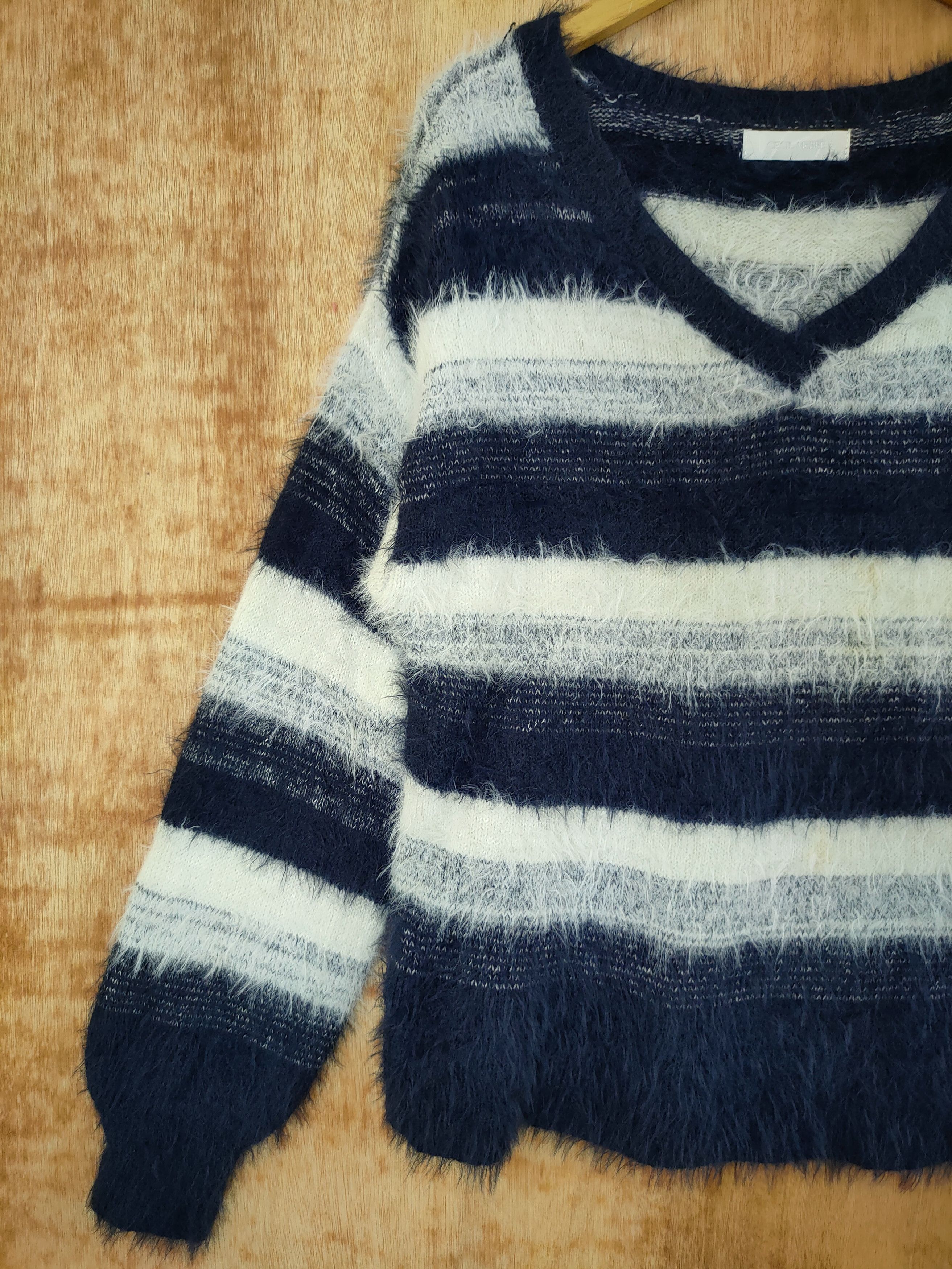 Japanese Brand DL Cecil Mc Bee stripe mohair fur shaggy knitwear #46-497 Size US M / EU 48-50 / 2 - 2 Thumbnail