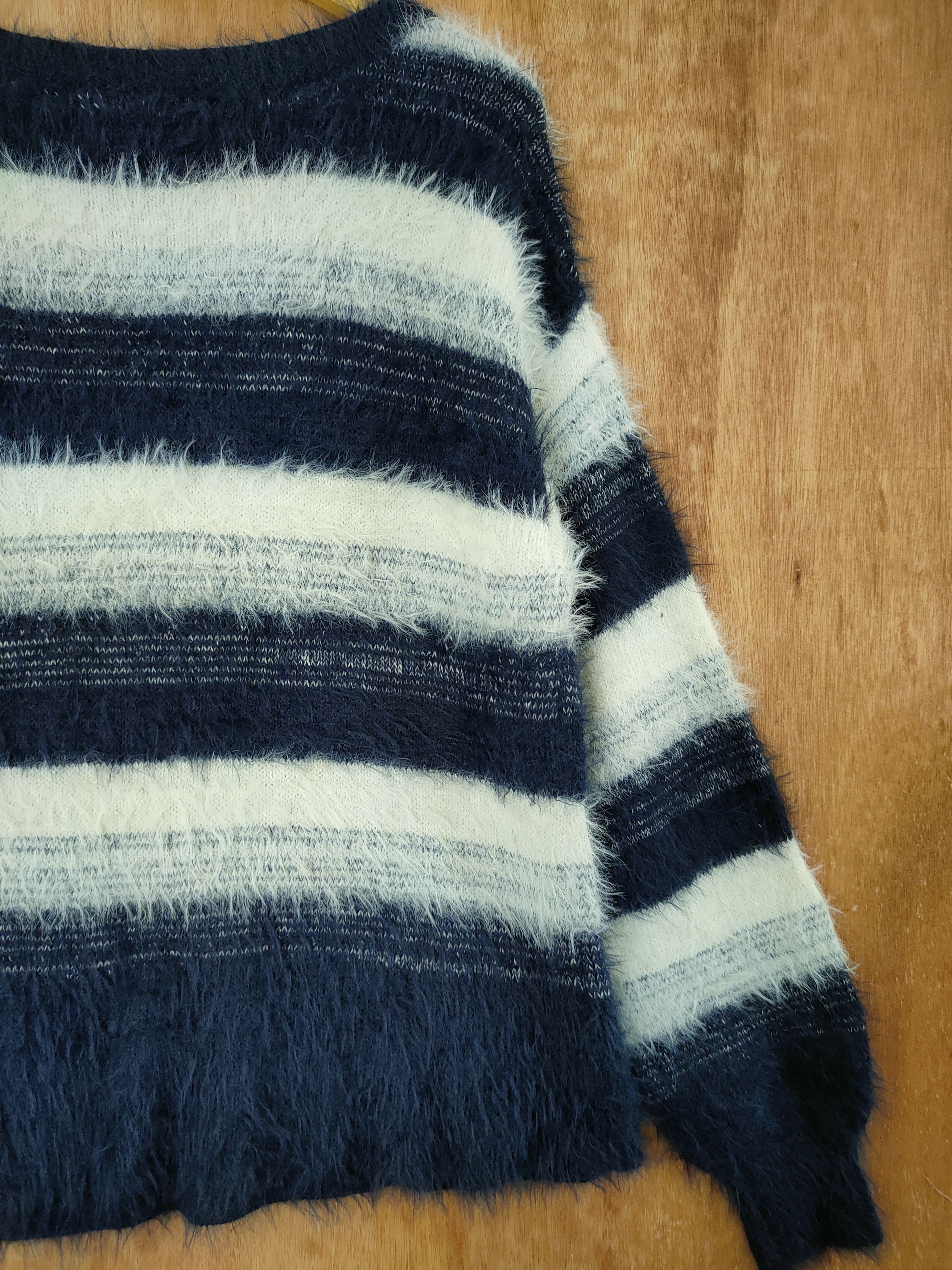 Japanese Brand DL Cecil Mc Bee stripe mohair fur shaggy knitwear #46-497 Size US M / EU 48-50 / 2 - 11 Thumbnail