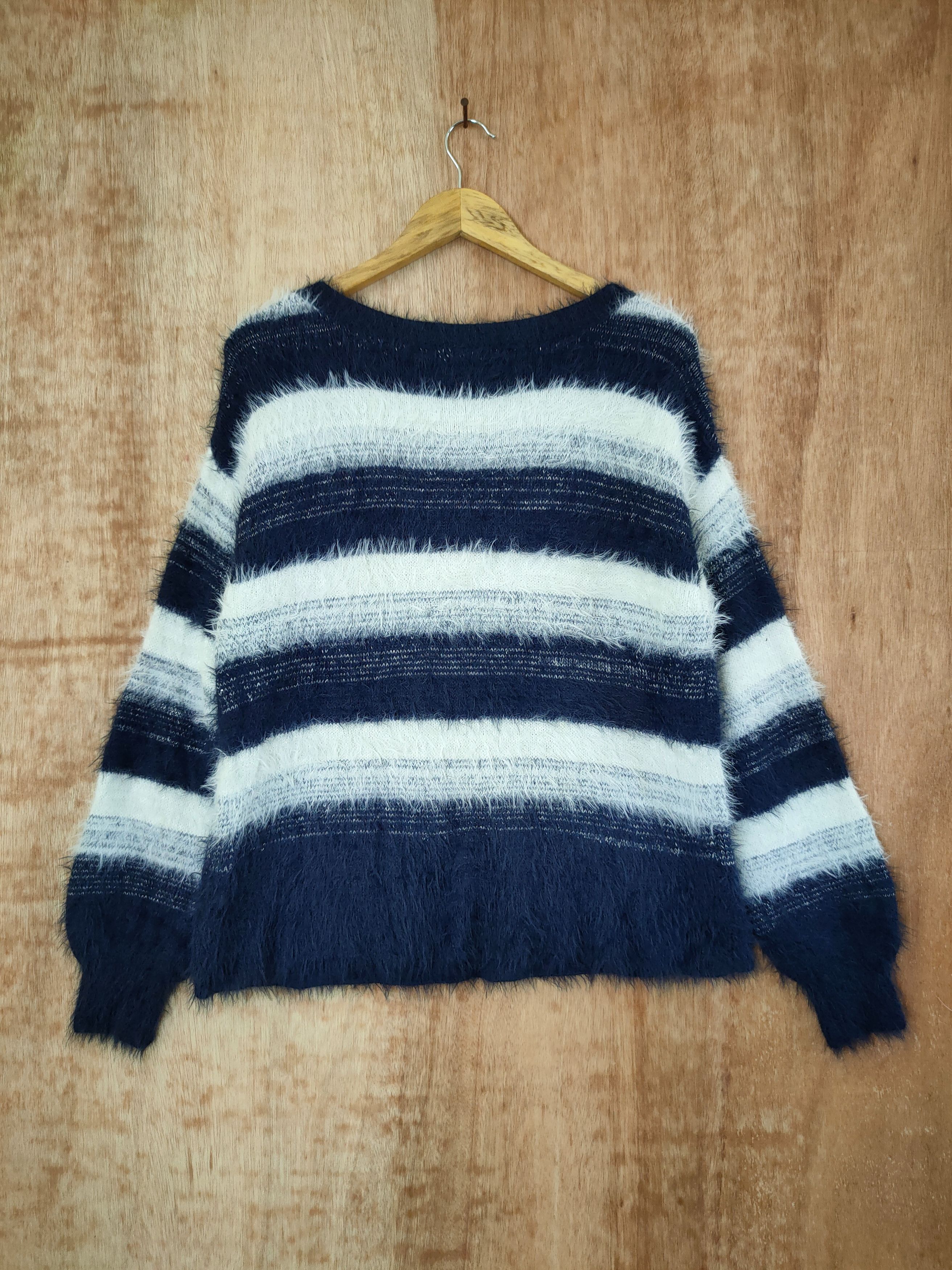 Japanese Brand DL Cecil Mc Bee stripe mohair fur shaggy knitwear #46-497 Size US M / EU 48-50 / 2 - 9 Thumbnail