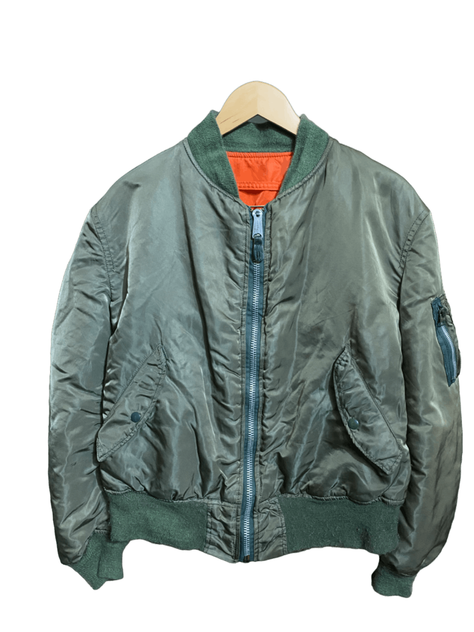 image of Made In USA x Military Sun Faded Vintage 80’S Reversible Ma-1 Flight Bomber Jacket in Green (Size M