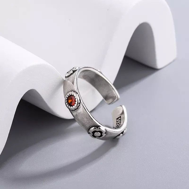 Jewelry Zircon Flower Open Cuff Ring Size ONE SIZE - 1 Thumbnail