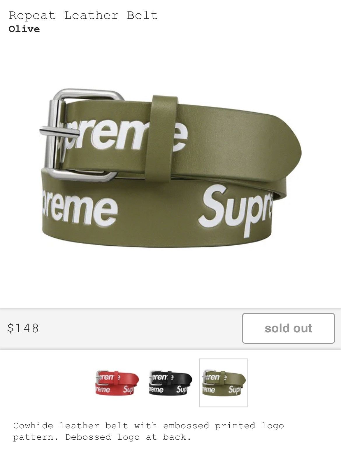 Supreme Supreme Olive Repeat Logo Leather Belt | Grailed