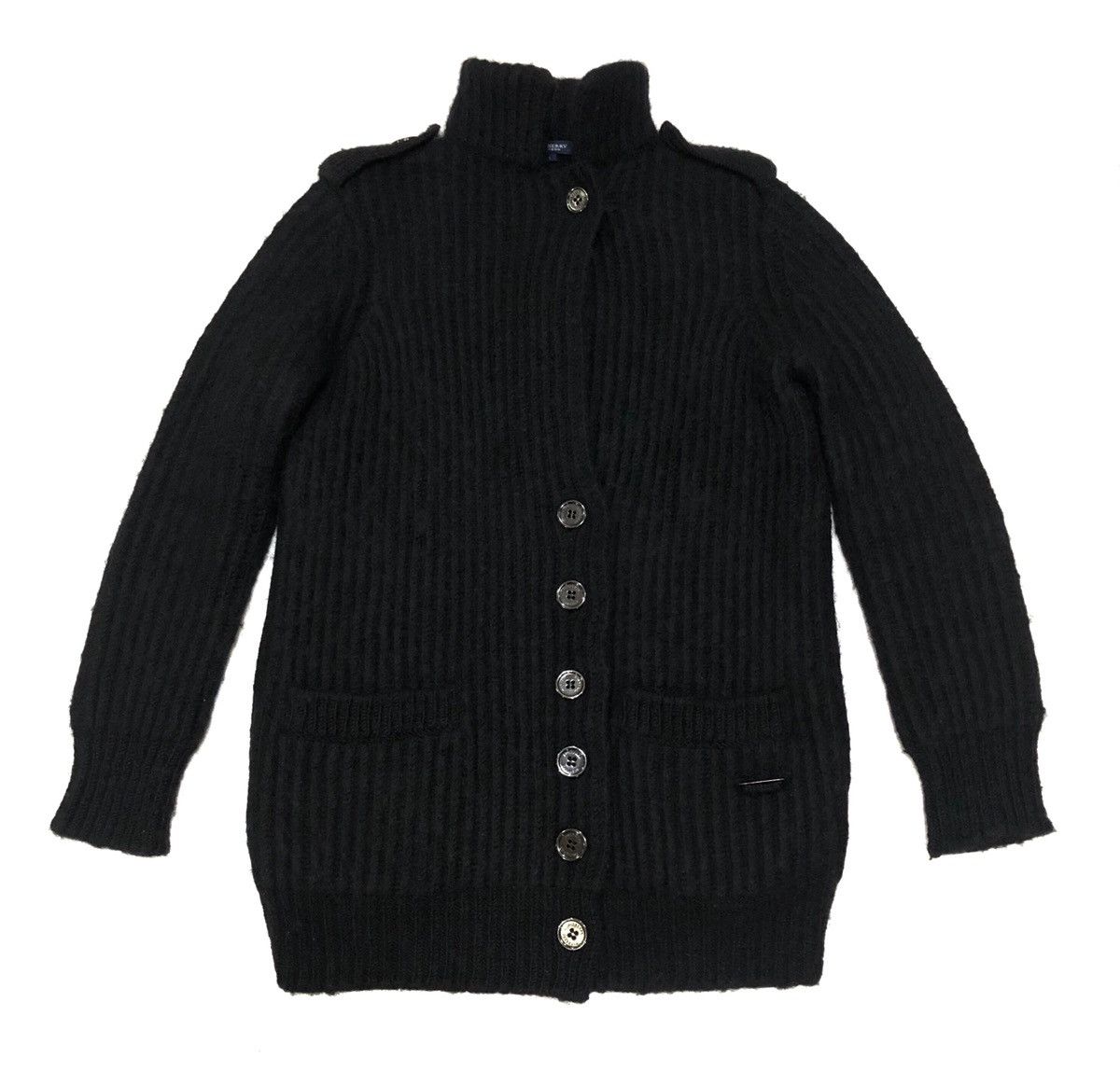 image of Burberry London Heavy Knit Collar Cardigan in Black, Men's (Size Small)