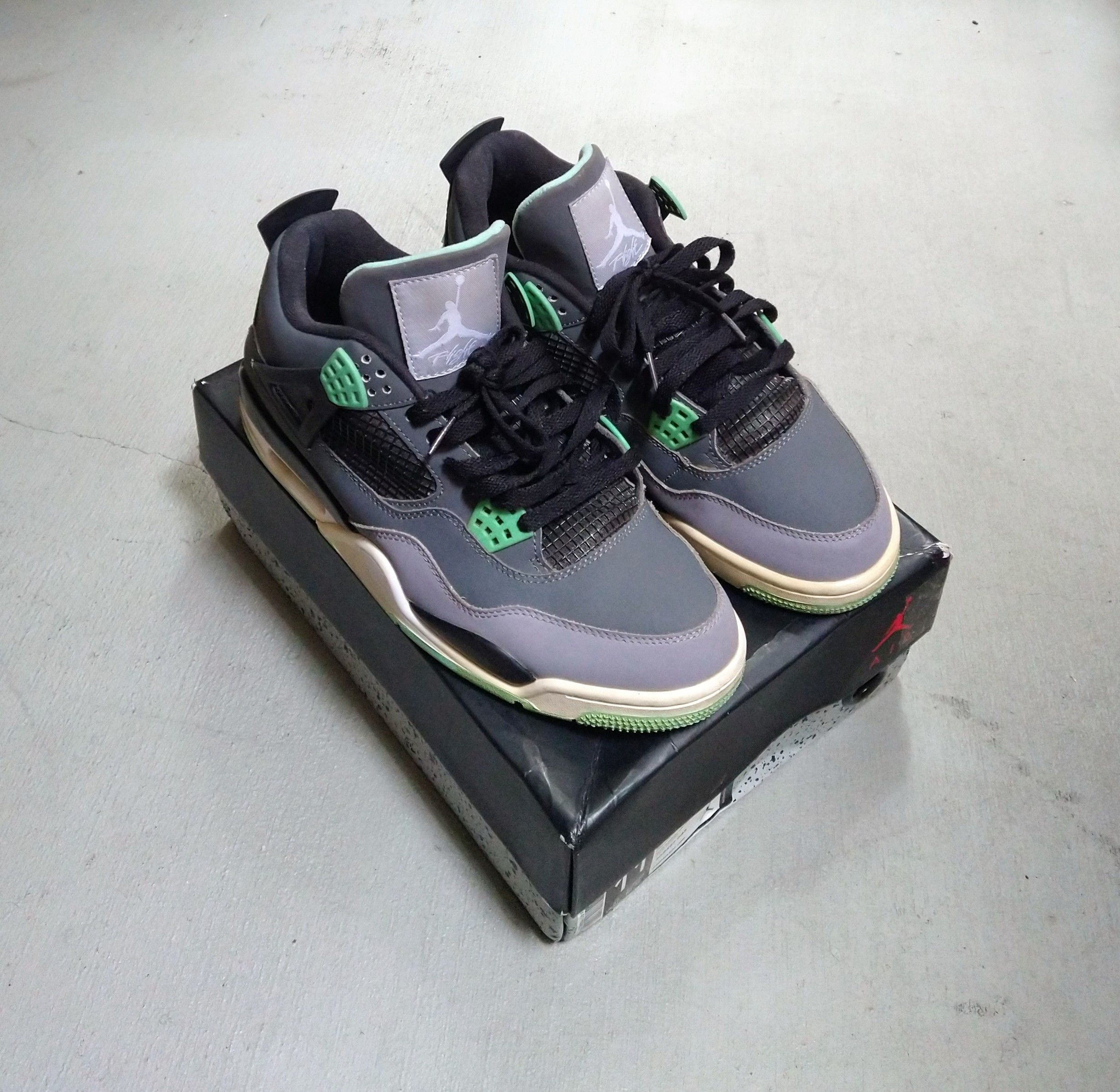 image of Jordan Nike Air Jordan 4 Retro Glow Green Size 11 Gray 308497-033 Shoes in Gray/Green, Men's