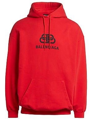 image of Balenciaga Bb Logo Hoodie In Red in Black, Men's (Size Small)