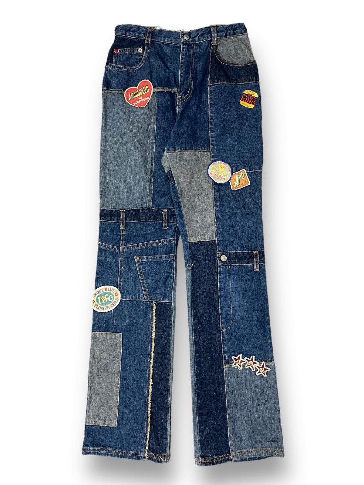 20471120 × Beauty Beast JAPAN ANGEL BLUE PATCHWORK JEANS ART PATCHES POCKET WORKWEAR Size US 27 - 1 Thumbnail