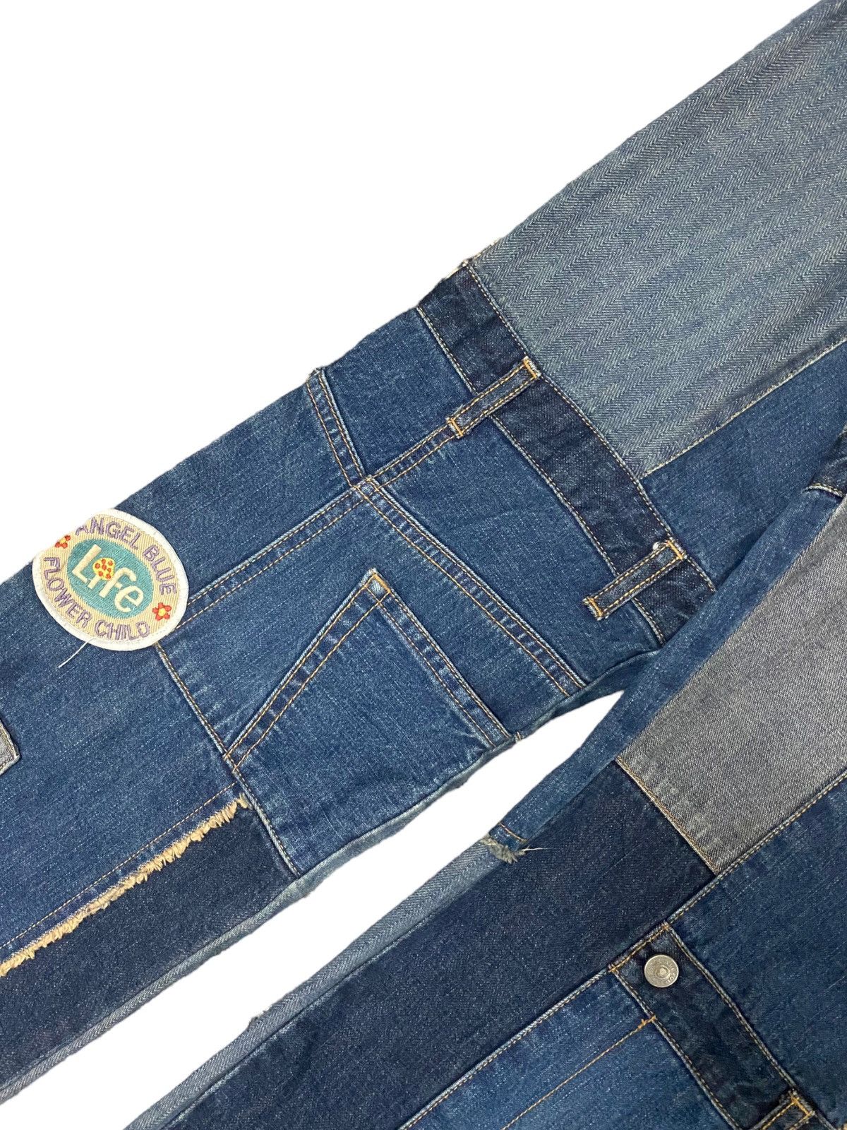 20471120 × Beauty Beast JAPAN ANGEL BLUE PATCHWORK JEANS ART PATCHES POCKET WORKWEAR Size US 27 - 3 Thumbnail