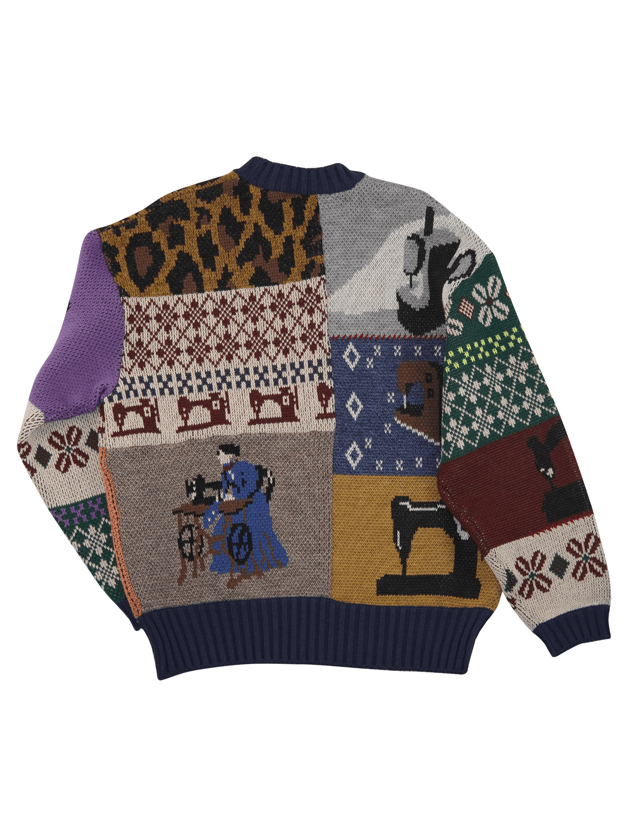 Kapital 5G Wool KUROGANE MISHIN Patchwork Crew Sweater - Navy Size US L / EU 52-54 / 3 - 2 Thumbnail