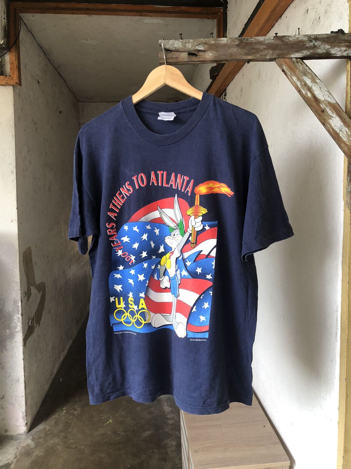 image of USA Olympics x Vintage 90's Olympic Usa X Bugs Bunny Warner Bros T-Shirt in Blue, Men's (Size Large