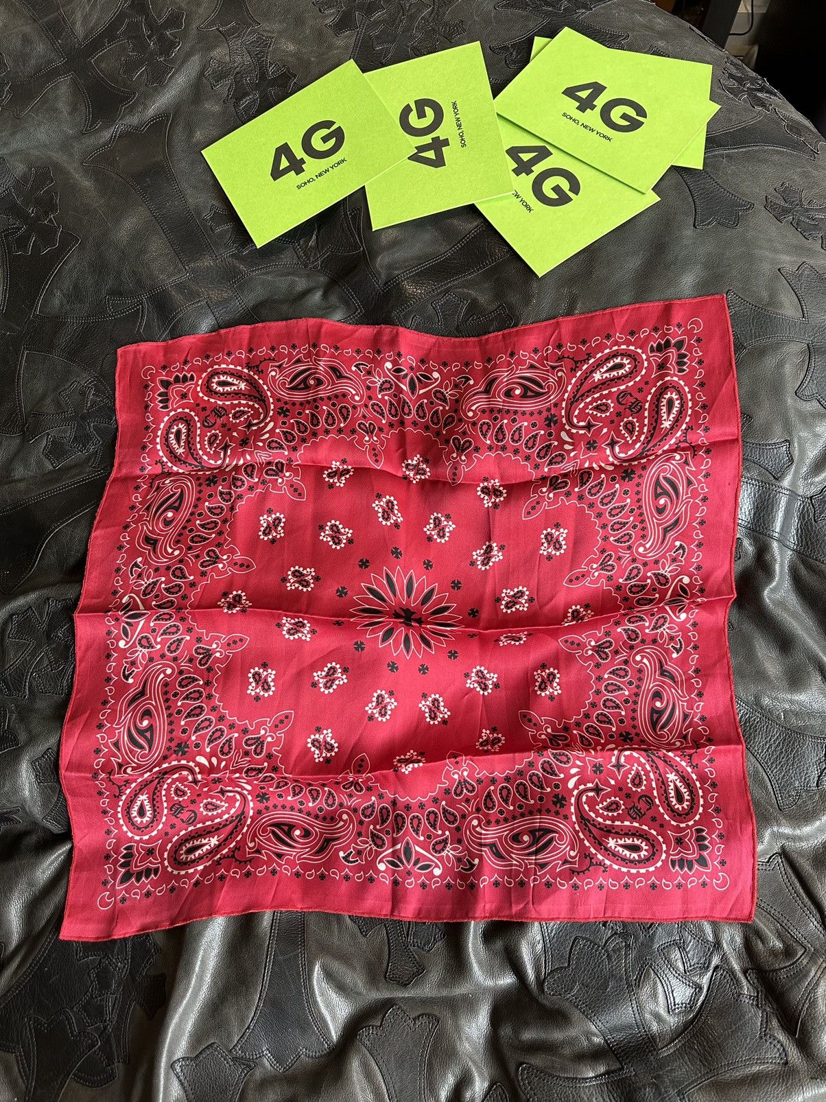 image of Chrome Hearts 100% Silk Paisley Bandana Scarf New in Red, Men's