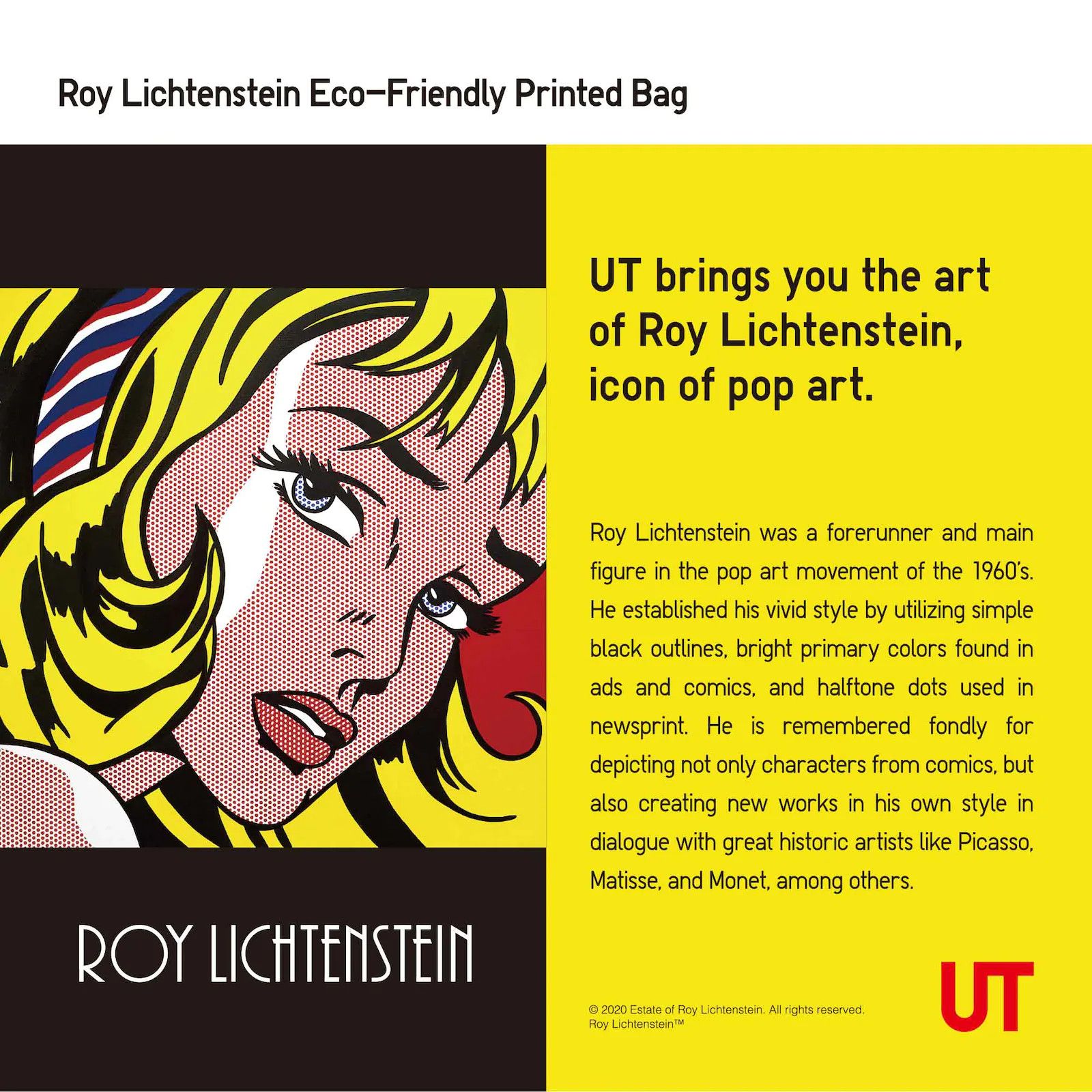 Japanese Brand × Vintage Roy Lichtenstein White Eco-Friendly Printed Bag (L) Size ONE SIZE - 7 Thumbnail