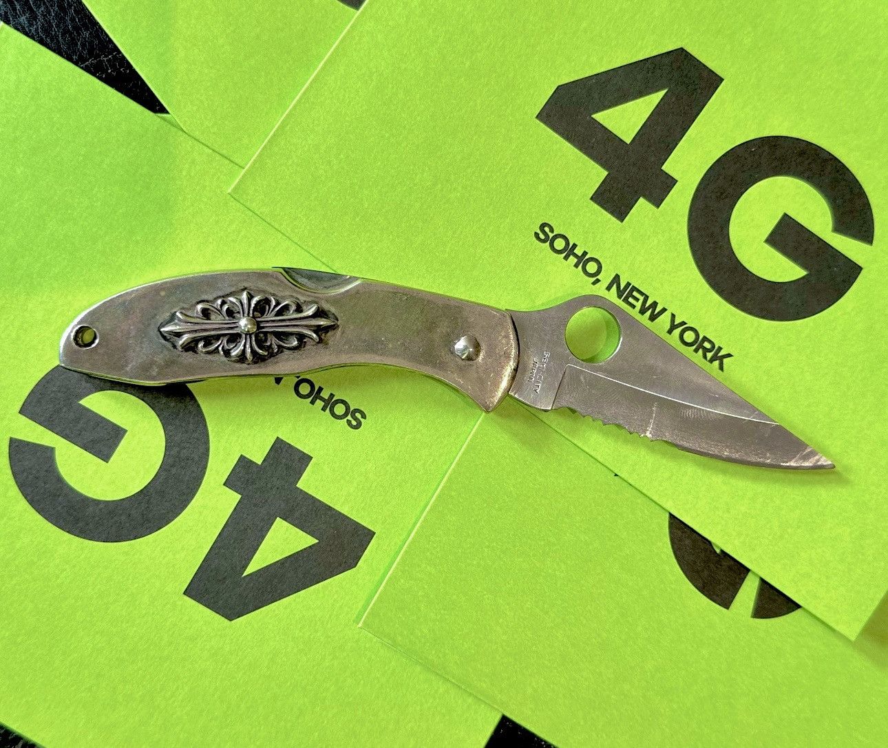 image of Chrome Hearts Solid Silver Spyderco Knife Blade !!, Men's