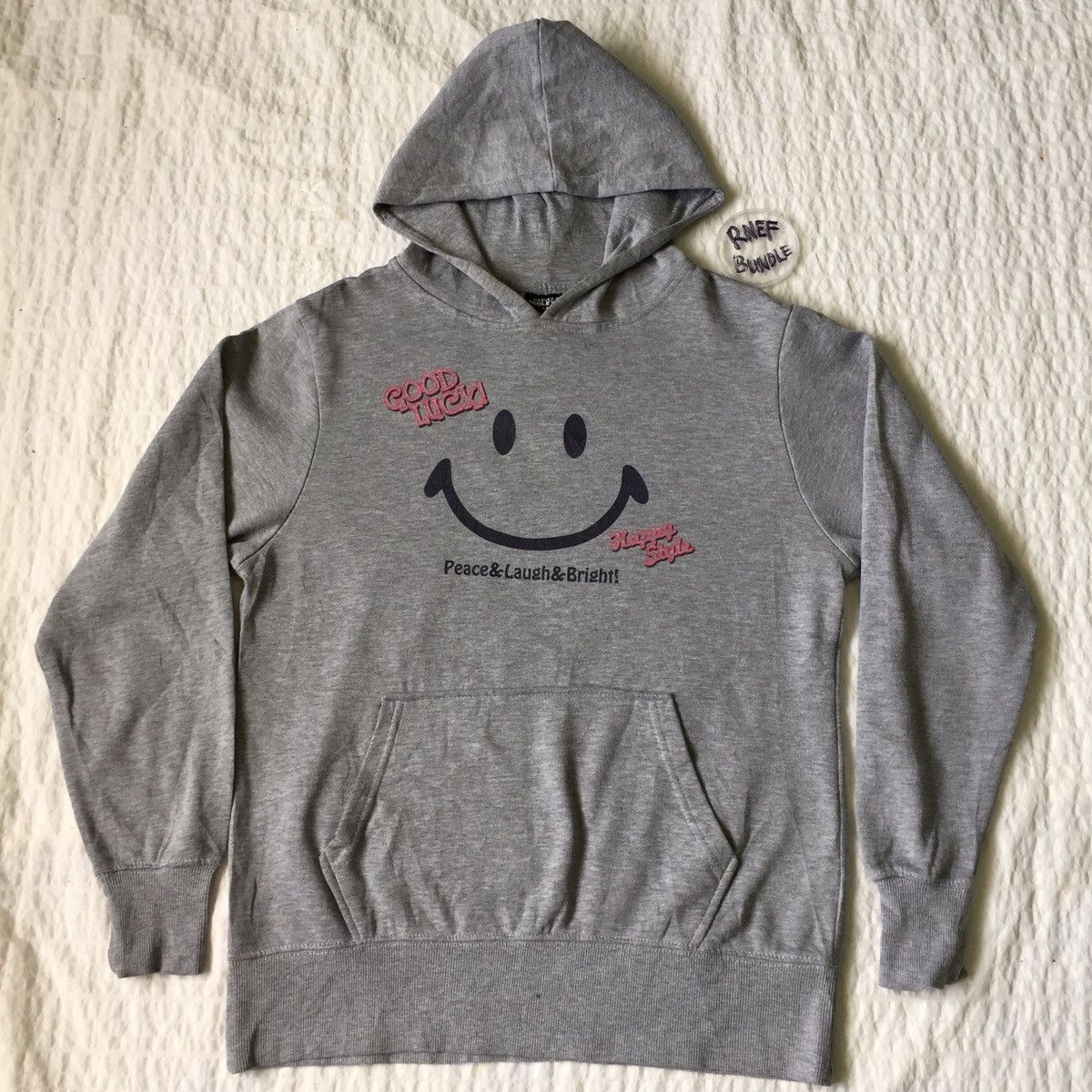 image of Designer Smiley Face Harvey Ball Hoodie Sweatshirt, Men's (Size Small)