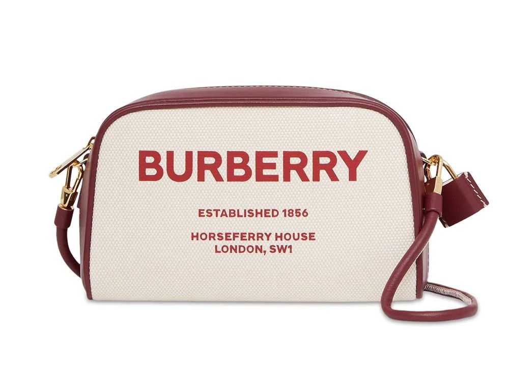 $1295 Burberry Horseferry Half Cube Canvas Crossbody Bag in Beige, Women's