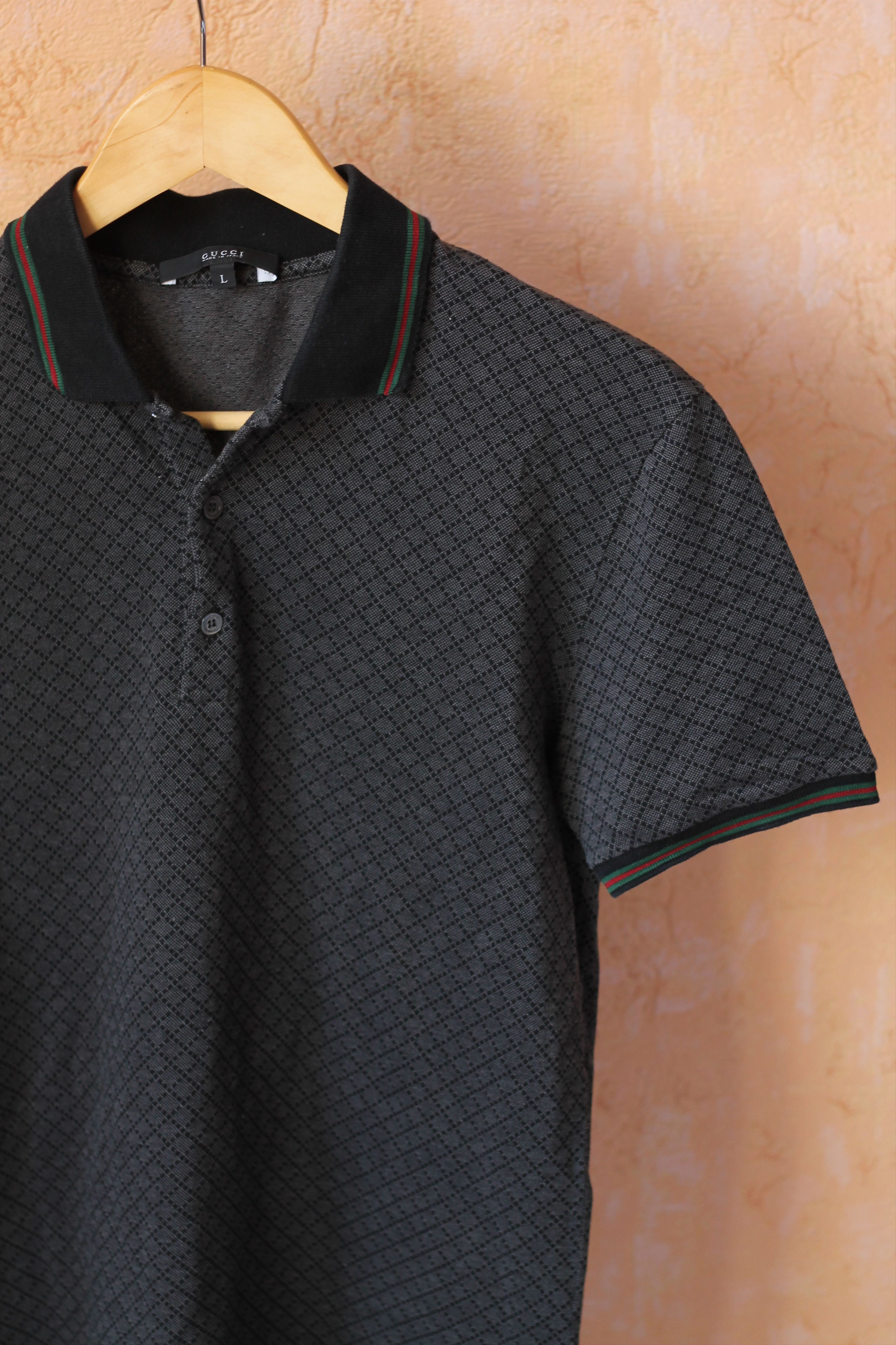 Vintage Gucci monogram diamond gray polo shirt
