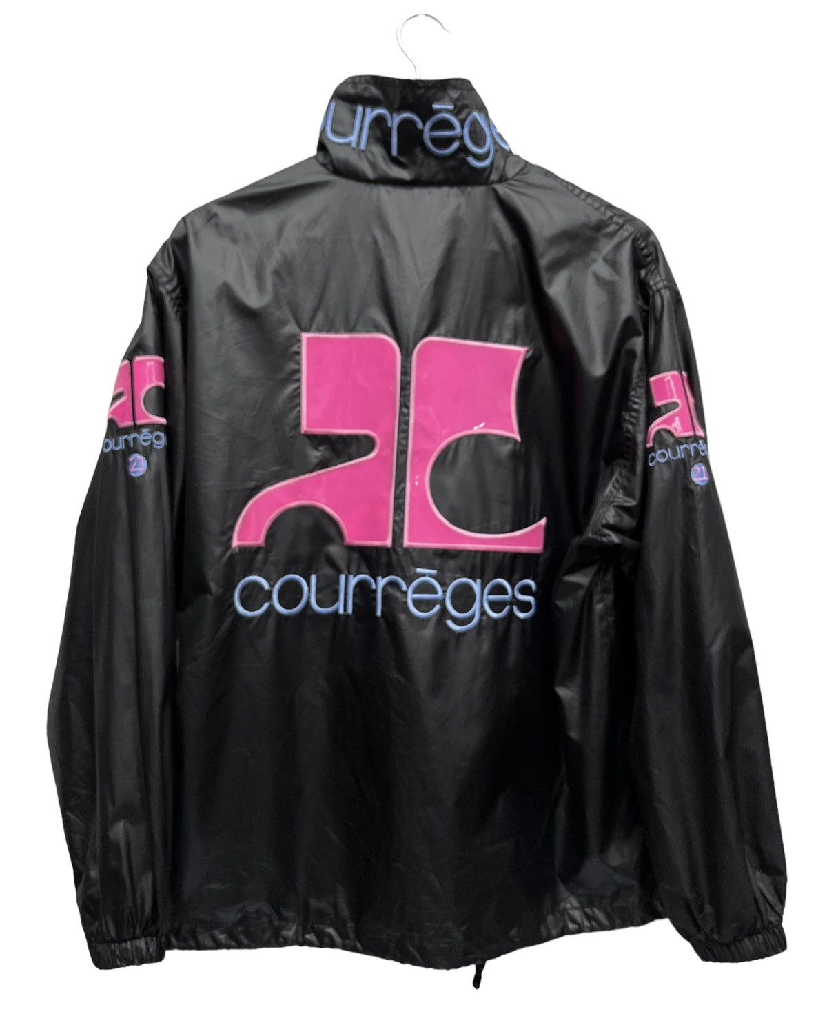 image of Courreges Big Pink Logo Nylon Windbreaker Jacket in Black, Men's (Size Medium)