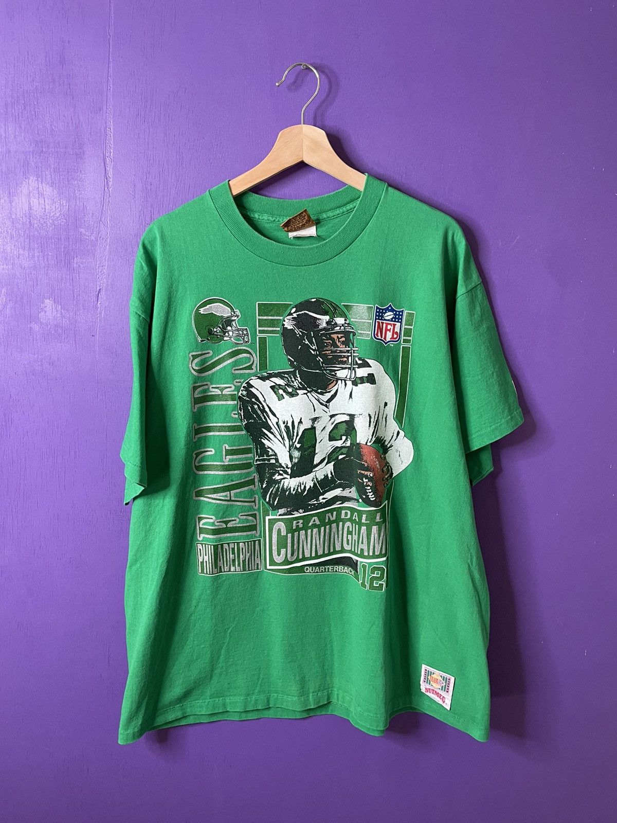 90's Philadelphia Eagles Randall Cunningham Nutmeg NFL T Shirt Youth Size  Large – Rare VNTG