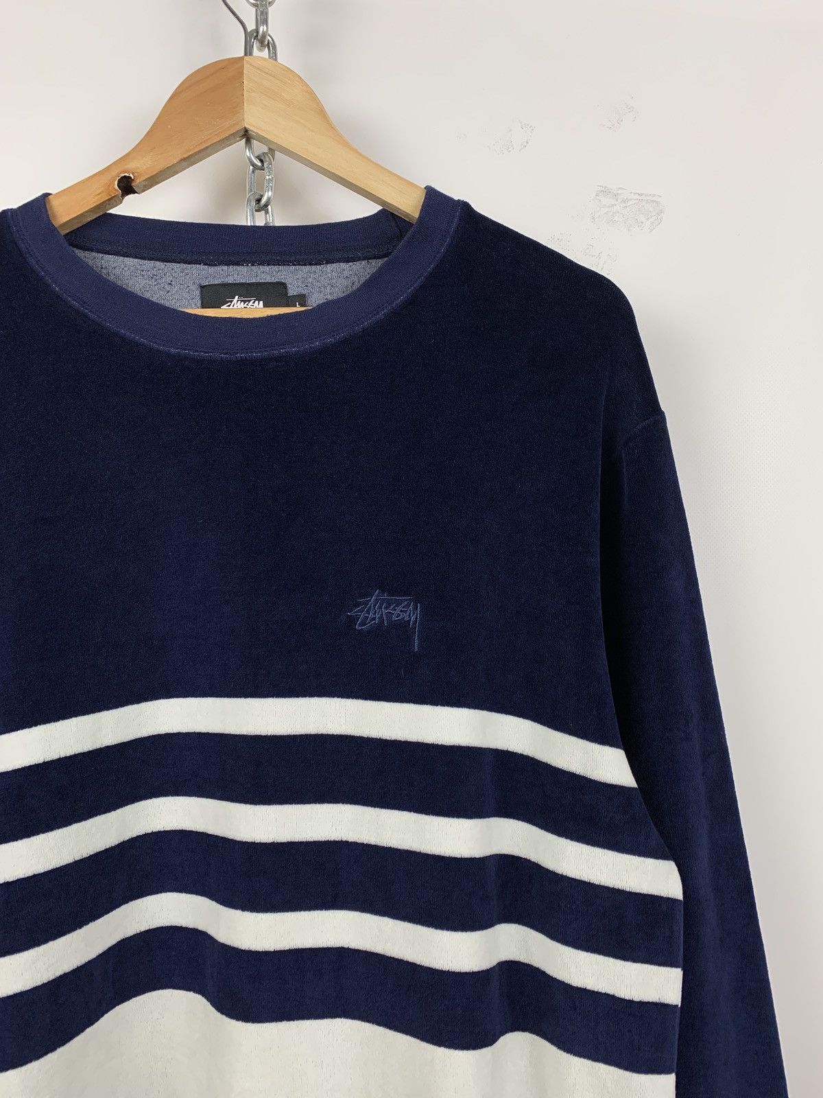 Stussy Vintage Stussy Towel Striped Navy/White Crewneck Sweatshirt Size US L / EU 52-54 / 3 - 5 Thumbnail