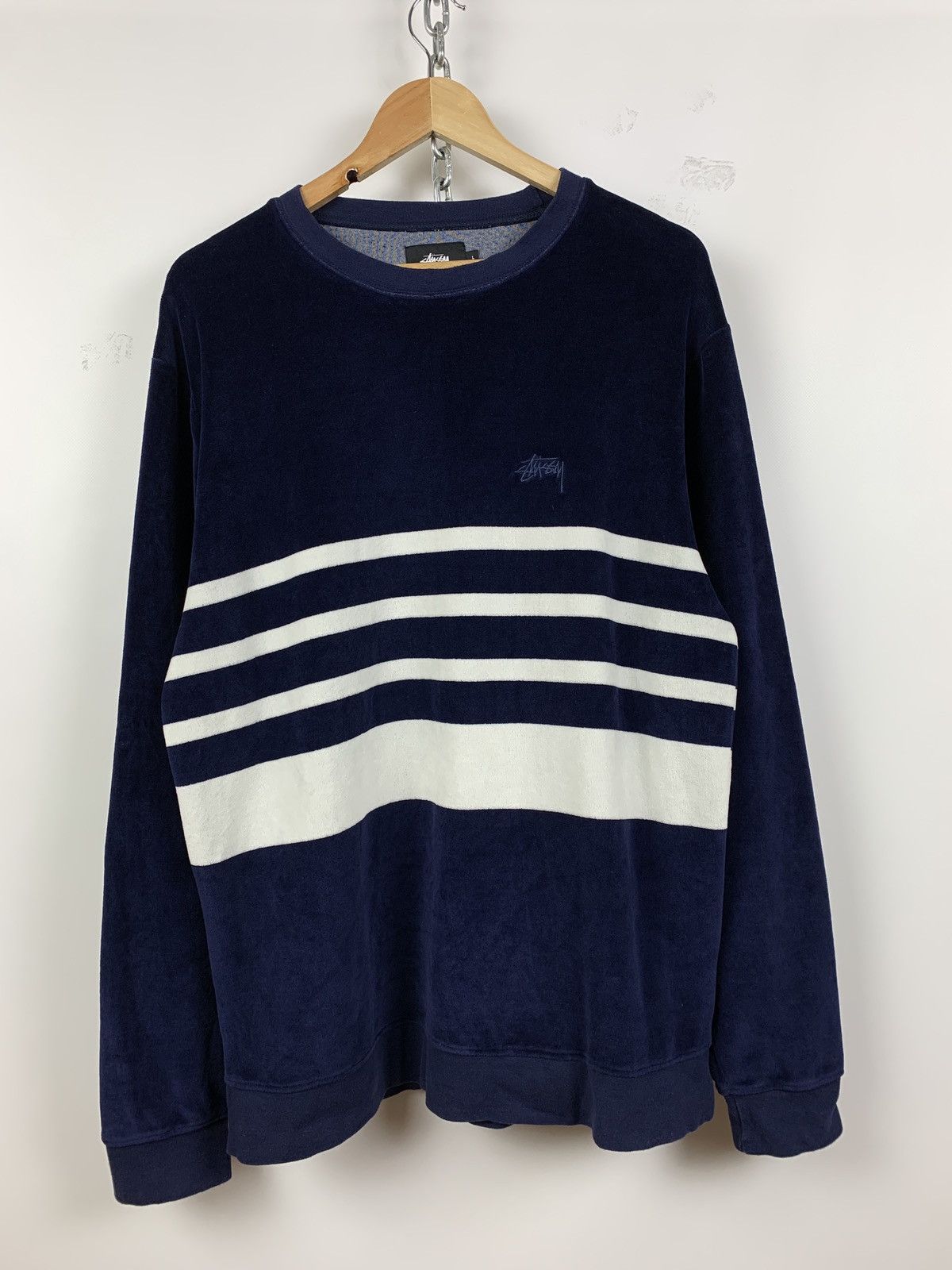 Stussy Vintage Stussy Towel Striped Navy/White Crewneck Sweatshirt Size US L / EU 52-54 / 3 - 2 Thumbnail