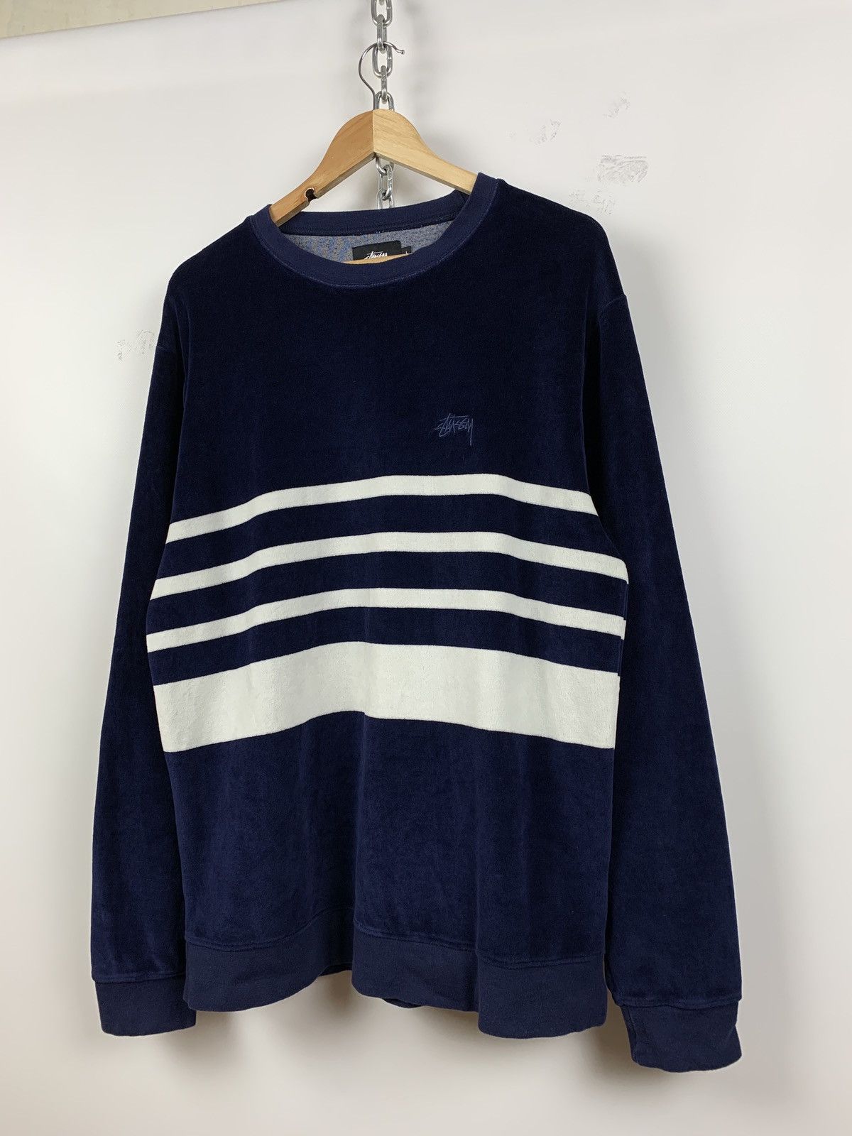 Stussy Vintage Stussy Towel Striped Navy/White Crewneck Sweatshirt Size US L / EU 52-54 / 3 - 4 Thumbnail