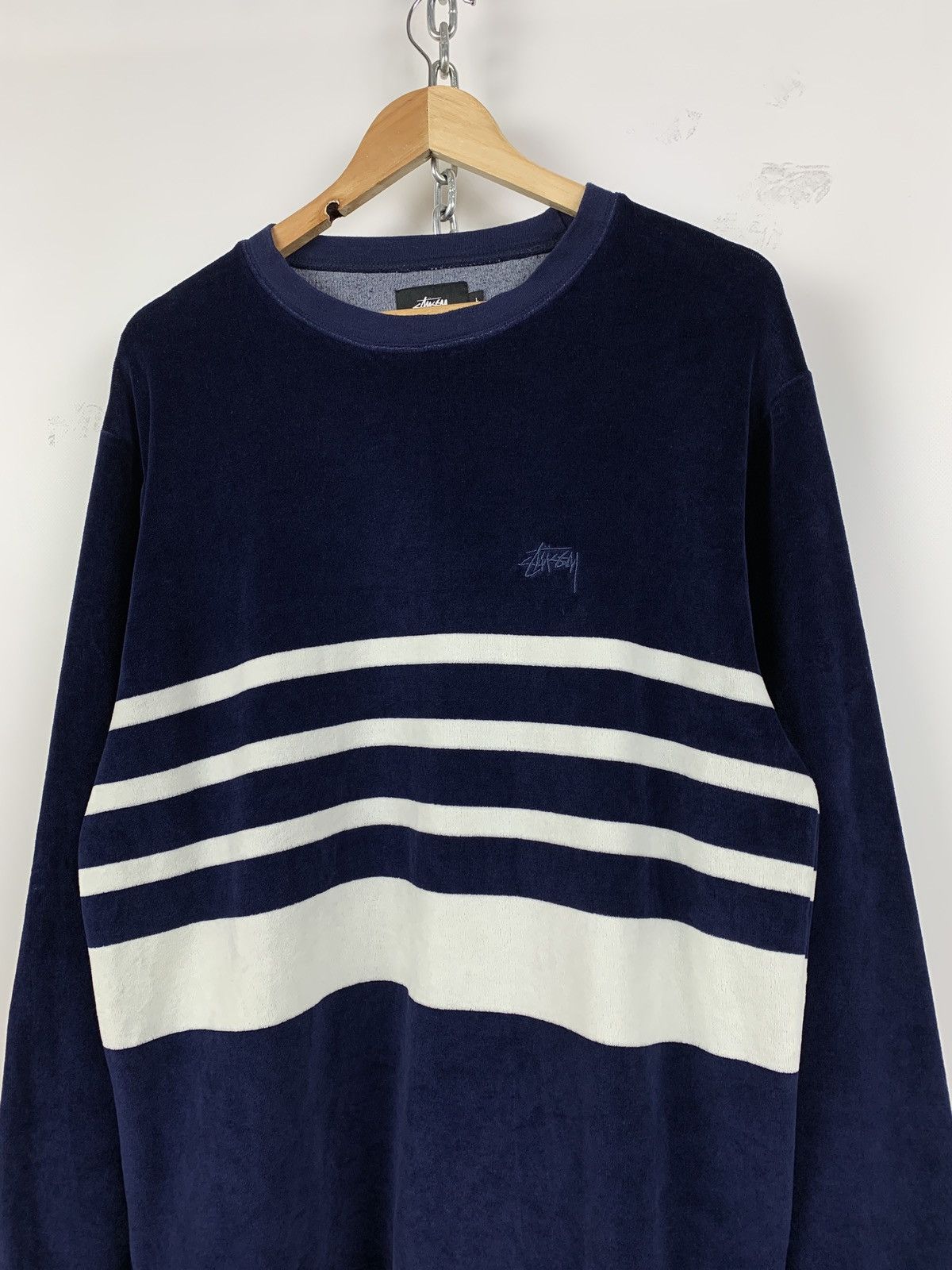 Stussy Vintage Stussy Towel Striped Navy/White Crewneck Sweatshirt Size US L / EU 52-54 / 3 - 1 Thumbnail