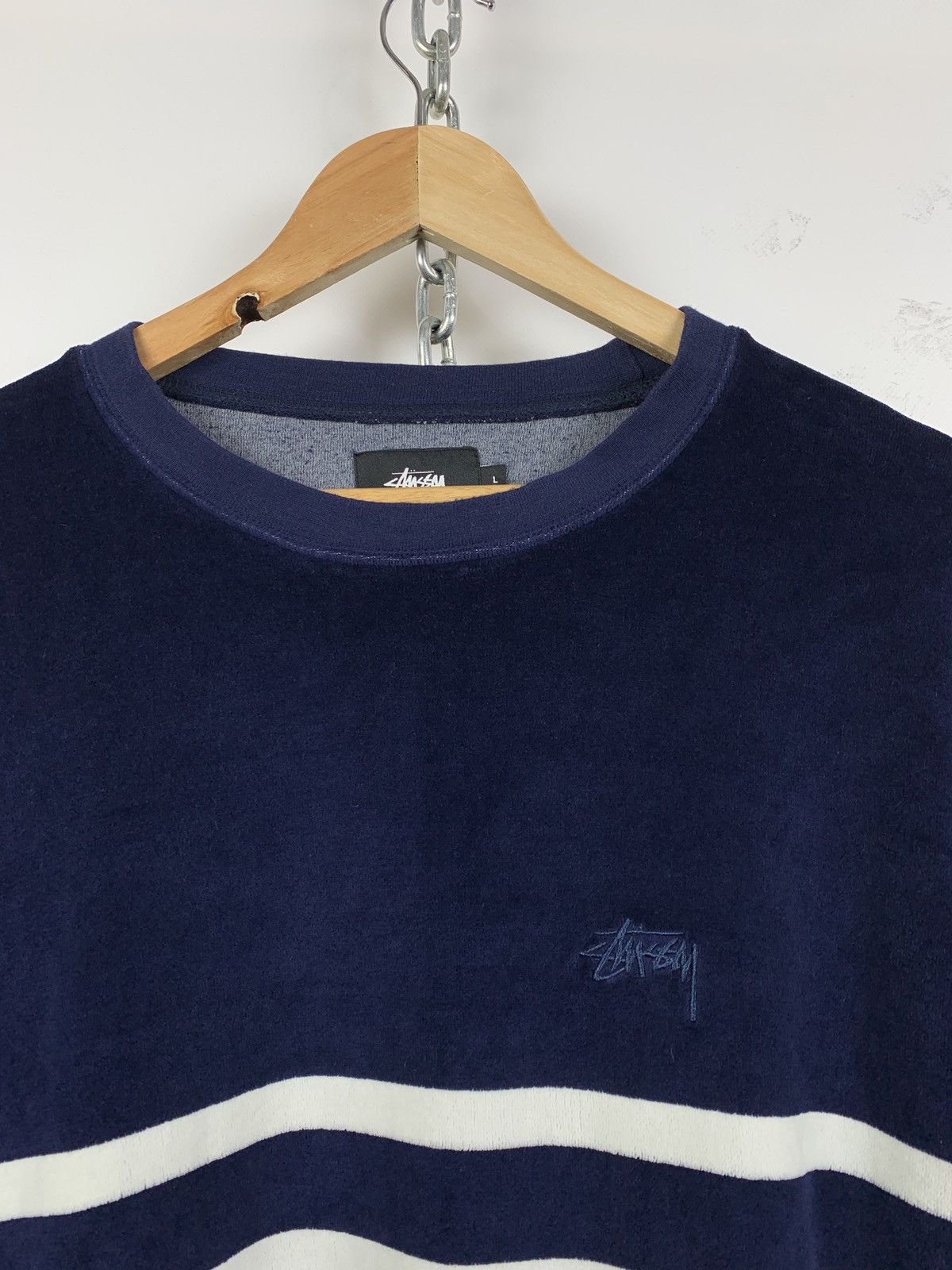 Stussy Vintage Stussy Towel Striped Navy/White Crewneck Sweatshirt Size US L / EU 52-54 / 3 - 7 Thumbnail