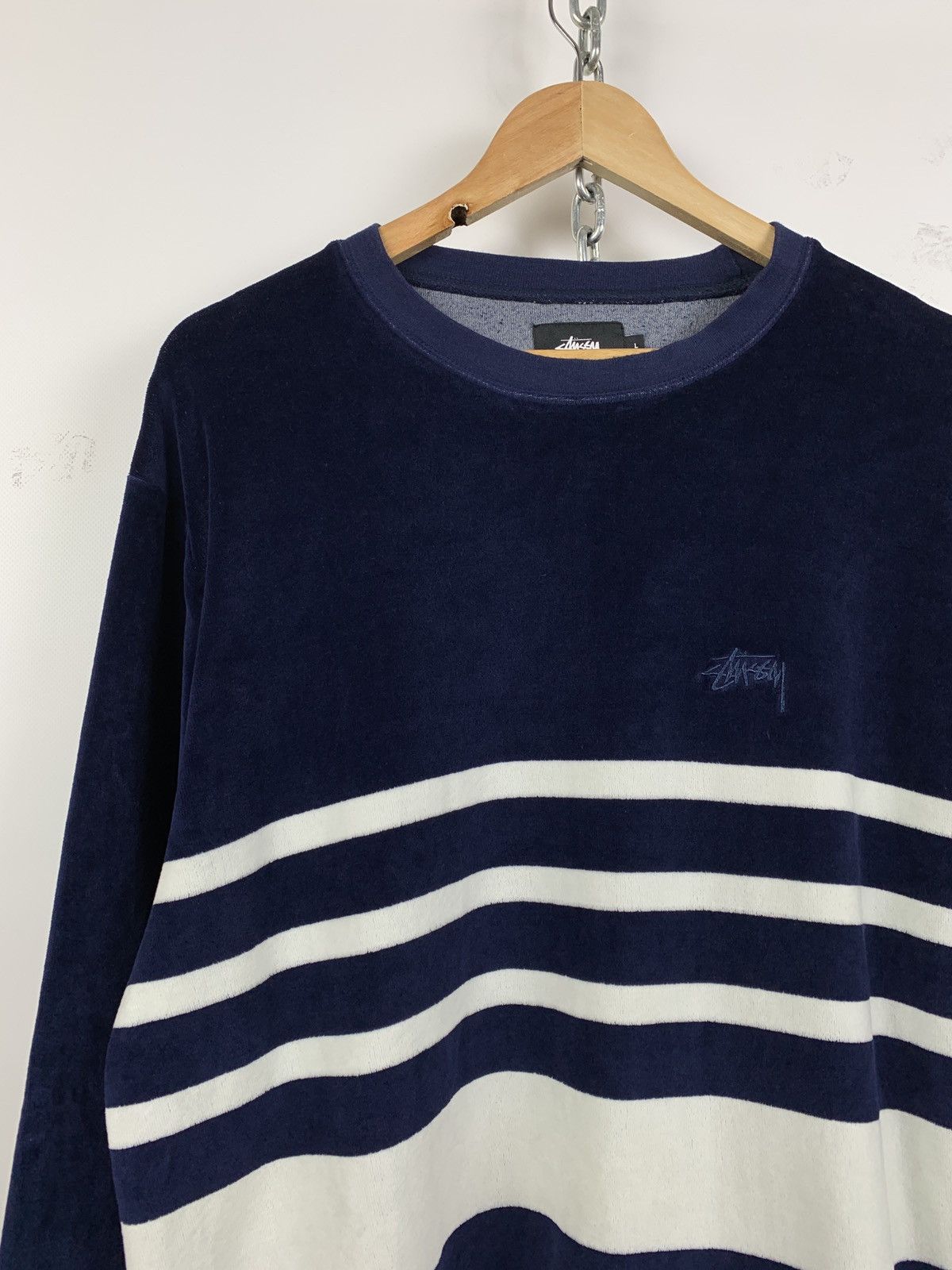 Stussy Vintage Stussy Towel Striped Navy/White Crewneck Sweatshirt Size US L / EU 52-54 / 3 - 6 Thumbnail