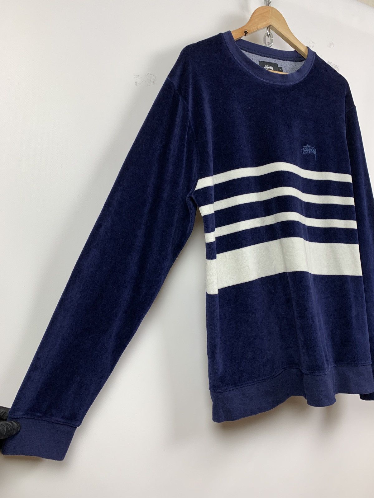 Stussy Vintage Stussy Towel Striped Navy/White Crewneck Sweatshirt Size US L / EU 52-54 / 3 - 8 Thumbnail