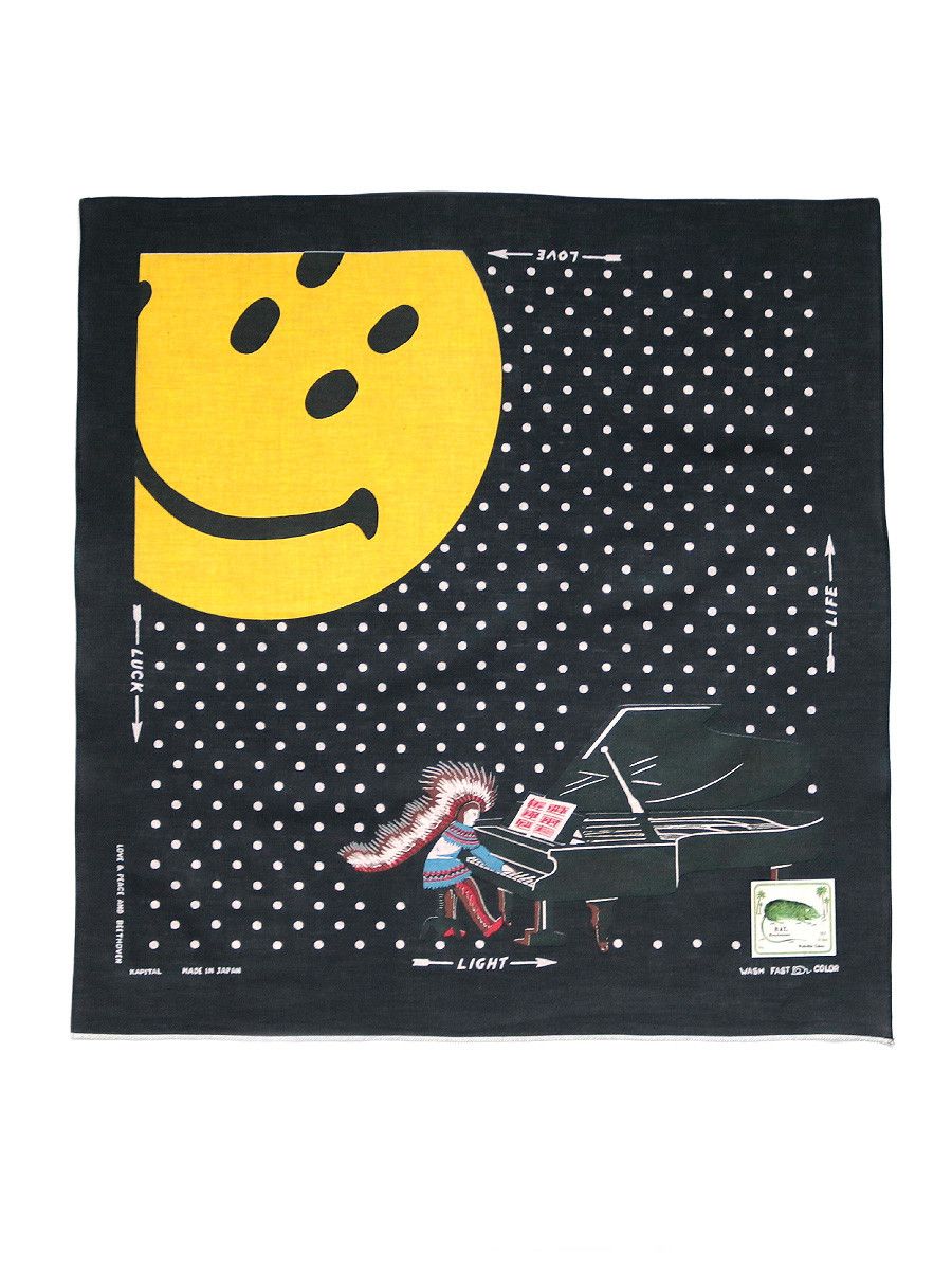 image of Kapital Piano Rain Smile Bandana in Black, Men's