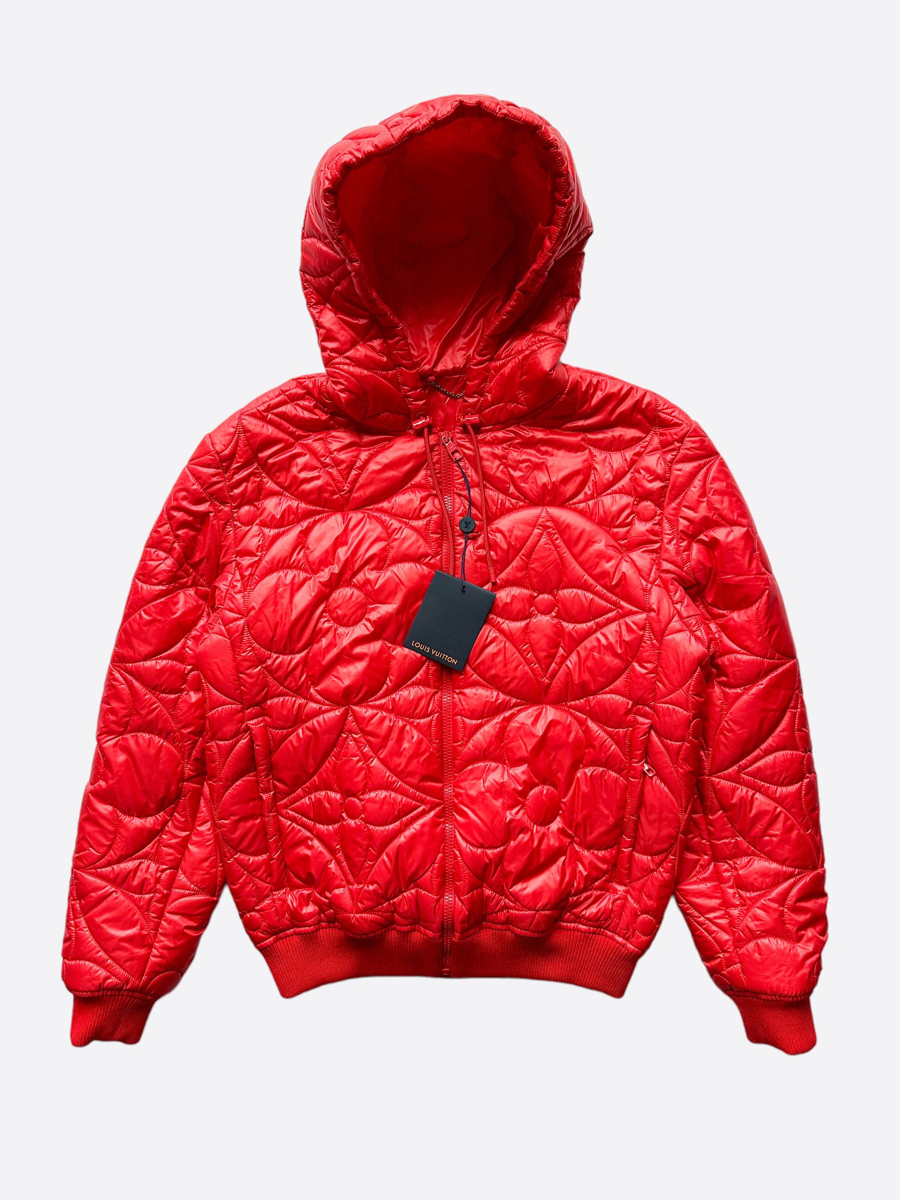 image of Louis Vuitton Red Flower Monogram Puffer Jacket, Men's (Size Small)