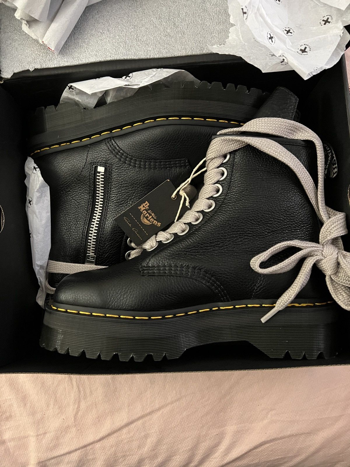image of Dr Martens x Rick Owens New Rick Owens X Dr. Martens 1460 Jumbo Lace Quad Sole Boots in Black (Size