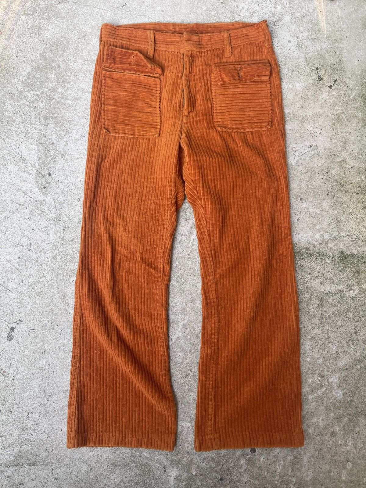 image of Vintage 60S Rust Bell Bottom Corduroy Flare Pants Talon 30 in Rust Orange, Men's