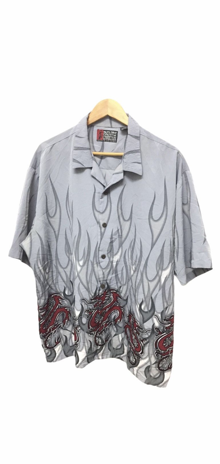 Japanese Brand × Toyo Enterprises 1990s Fire flame dragon button up shirt 100% polyester Size US XL / EU 56 / 4 - 2 Thumbnail