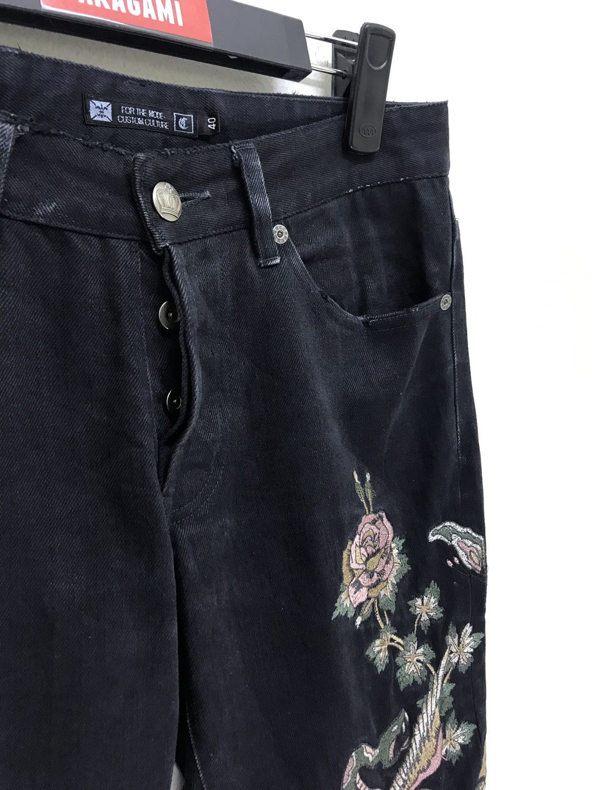 Japanese Brand Custom Culture Black Flare Denim Embroidery Snake Hawk Size US 28 / EU 44 - 5 Thumbnail