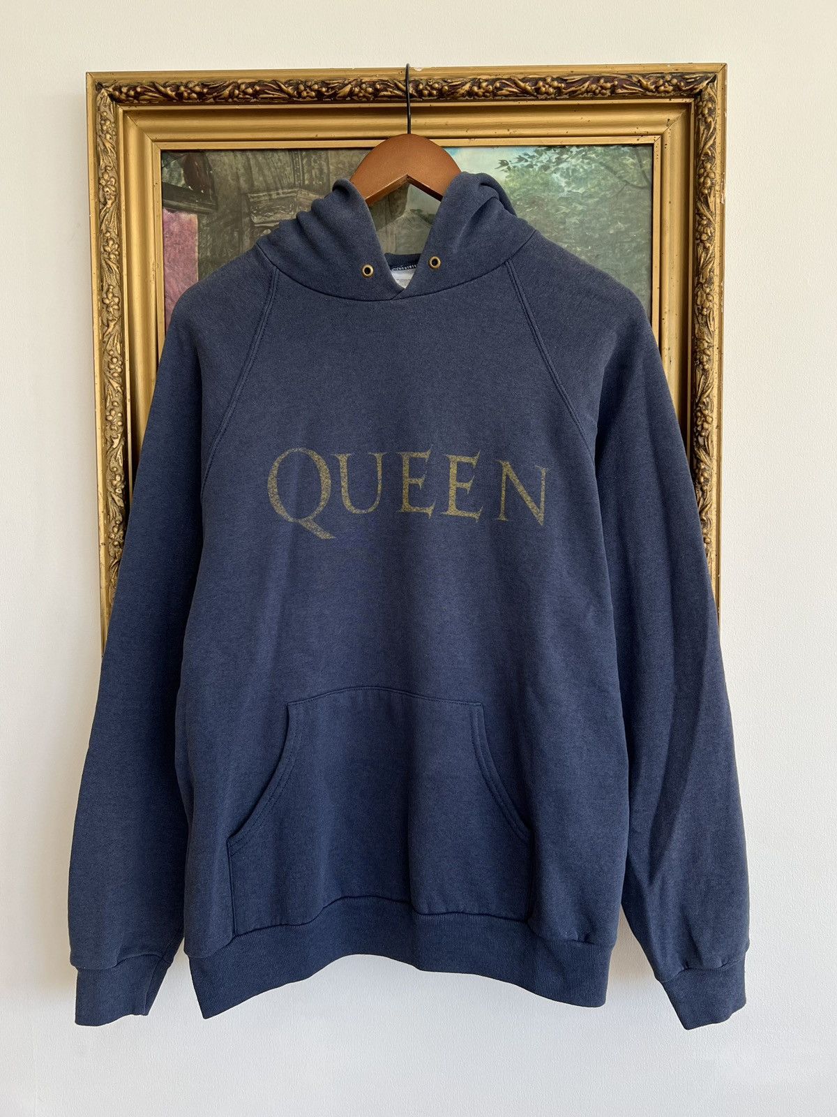 image of Band Tees x Rock T Shirt Vintage 90's Queen Freddie Mercury Blue Hoodie, Men's (Size Medium)