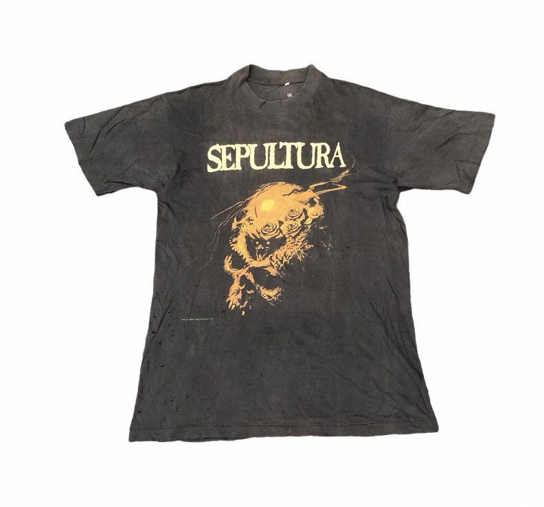 image of Band Tees x Vintage Sepultura "beneath The Remains" Europe Printed Blue Grape in Sun Fade (Size Lar