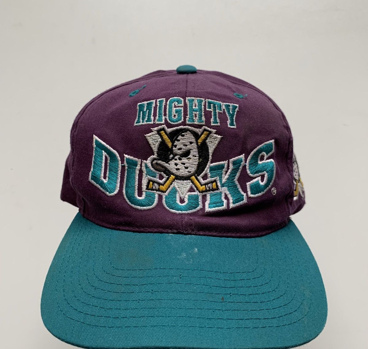 image of 90's Anaheim The Mighty Ducks Snapback Hat in Purple, Men's