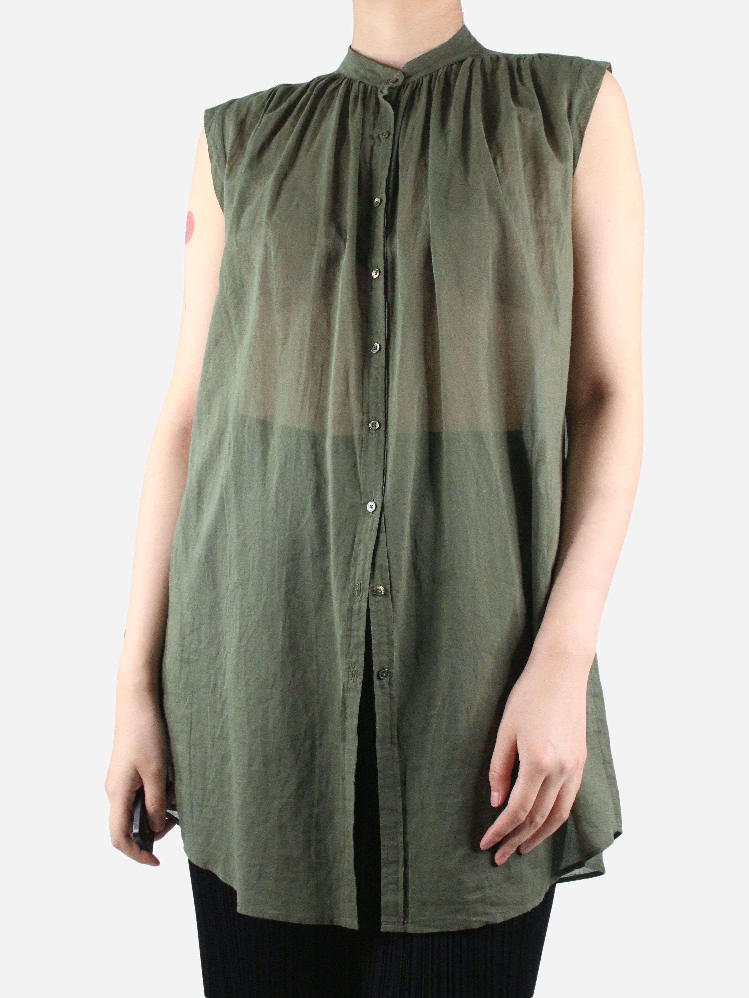 Green sleeveless button-up sheer shirt - size FR 36