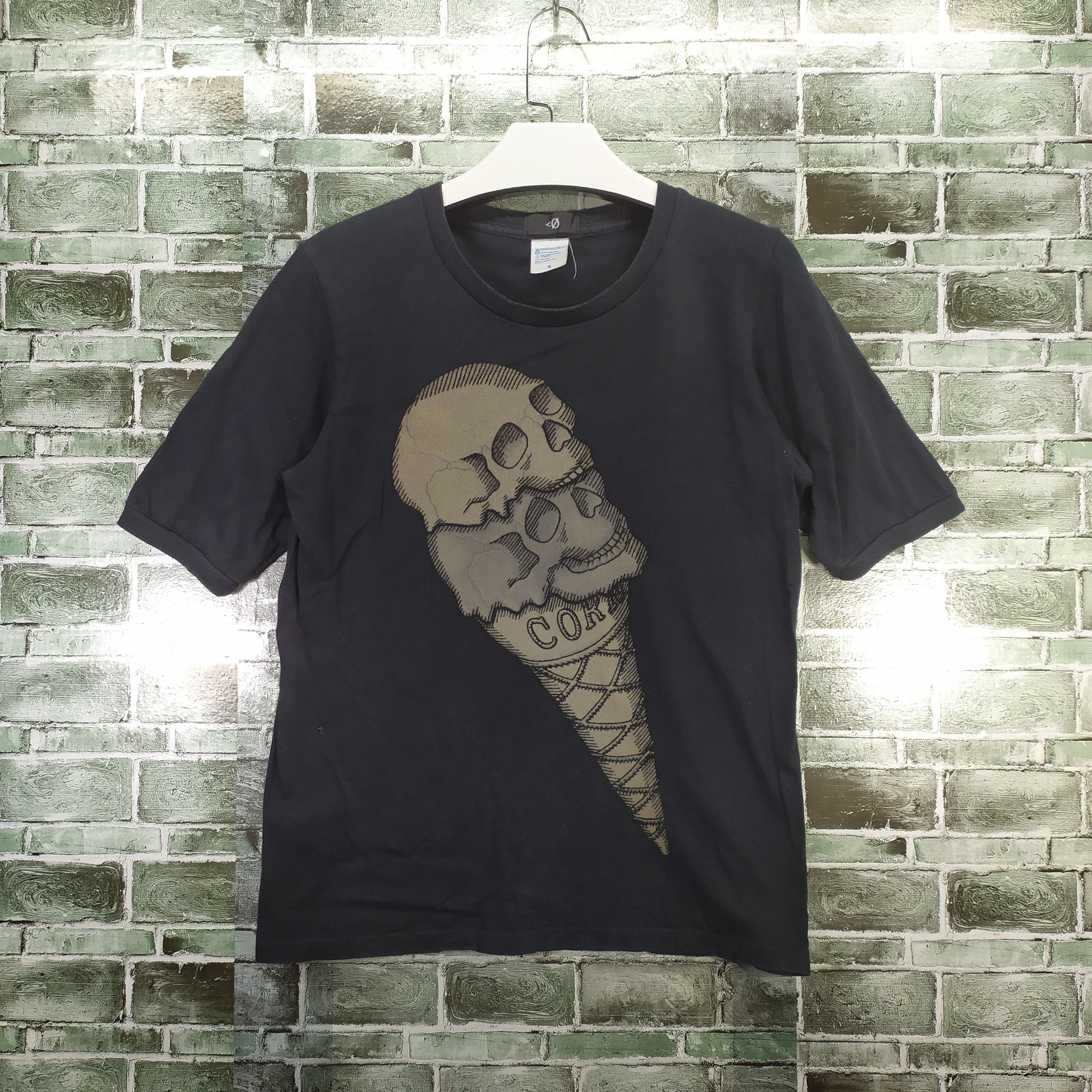 image of Vintage Scary Soft Corn Skull Ice Cream Ringer Tee 502-20 in Black, Men's (Size Small)