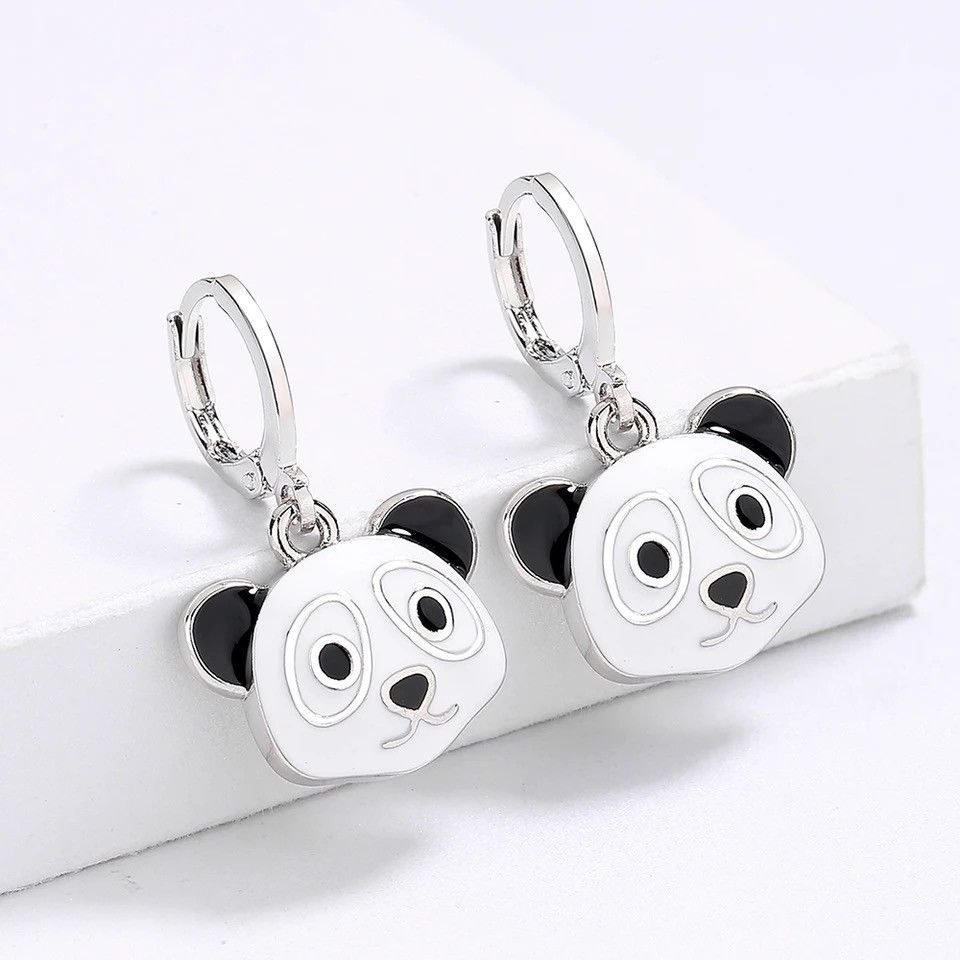 Jewelry Cute Handmade Enamel Jewelry Panda Earrings Size ONE SIZE - 4 Thumbnail