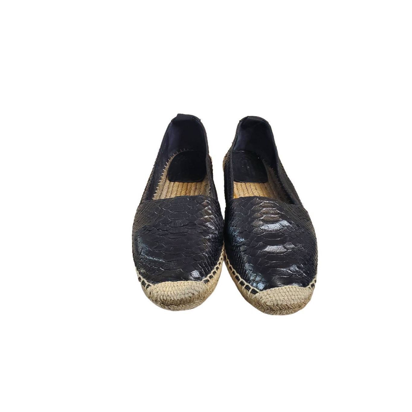 Saint Laurent Paris Black Leather Espadrille Flats size